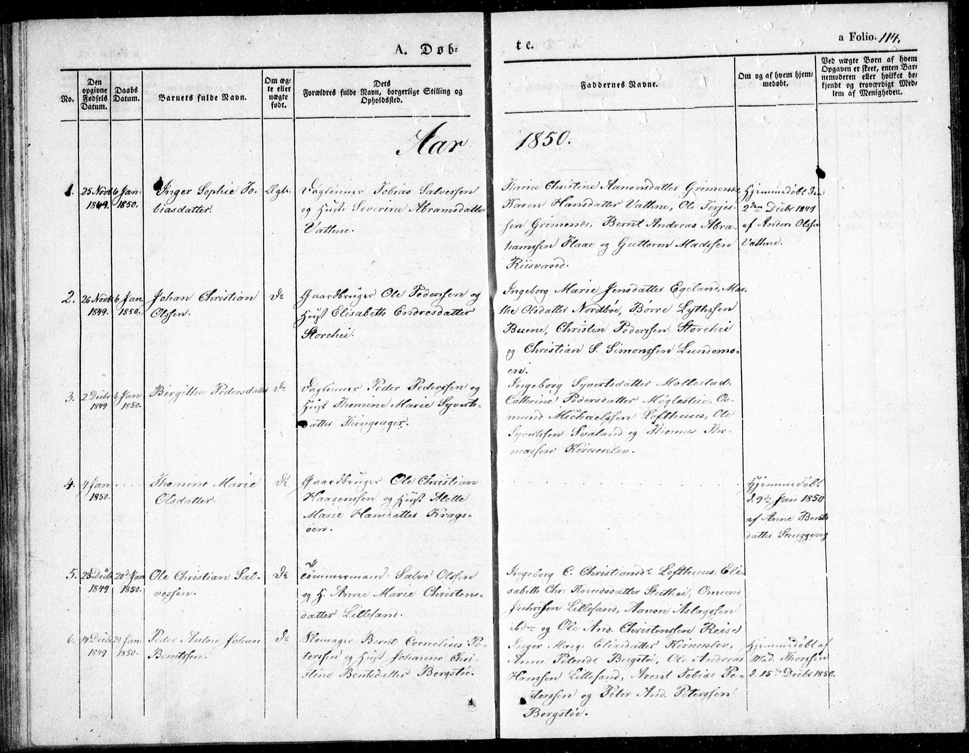 Vestre Moland sokneprestkontor, SAK/1111-0046/F/Fb/Fbb/L0002: Parish register (copy) no. B 2, 1836-1851, p. 114