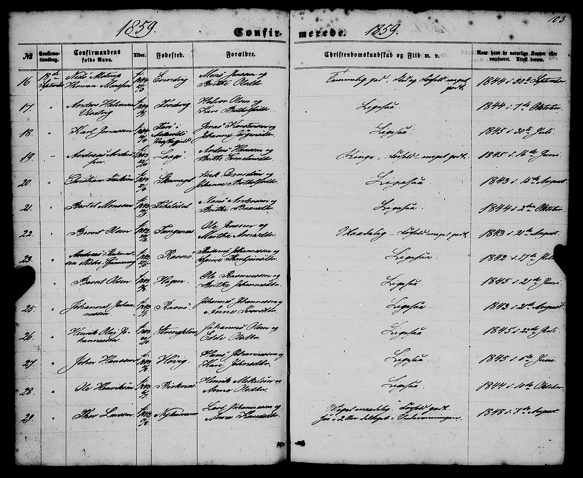 Gulen sokneprestembete, AV/SAB-A-80201/H/Haa/Haaa/L0022: Parish register (official) no. A 22, 1859-1869, p. 103