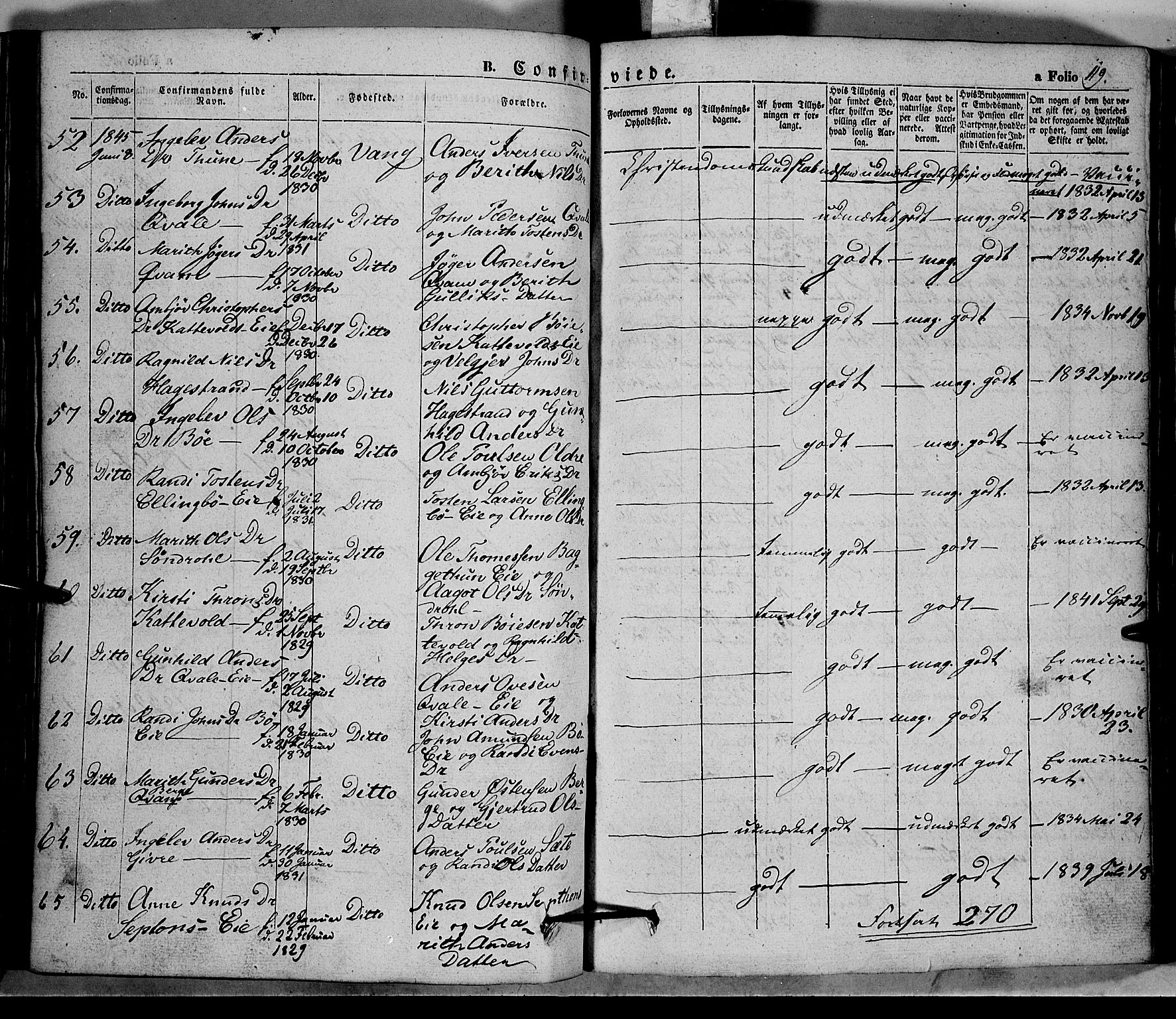 Vang prestekontor, Valdres, SAH/PREST-140/H/Ha/L0005: Parish register (official) no. 5, 1831-1845, p. 119