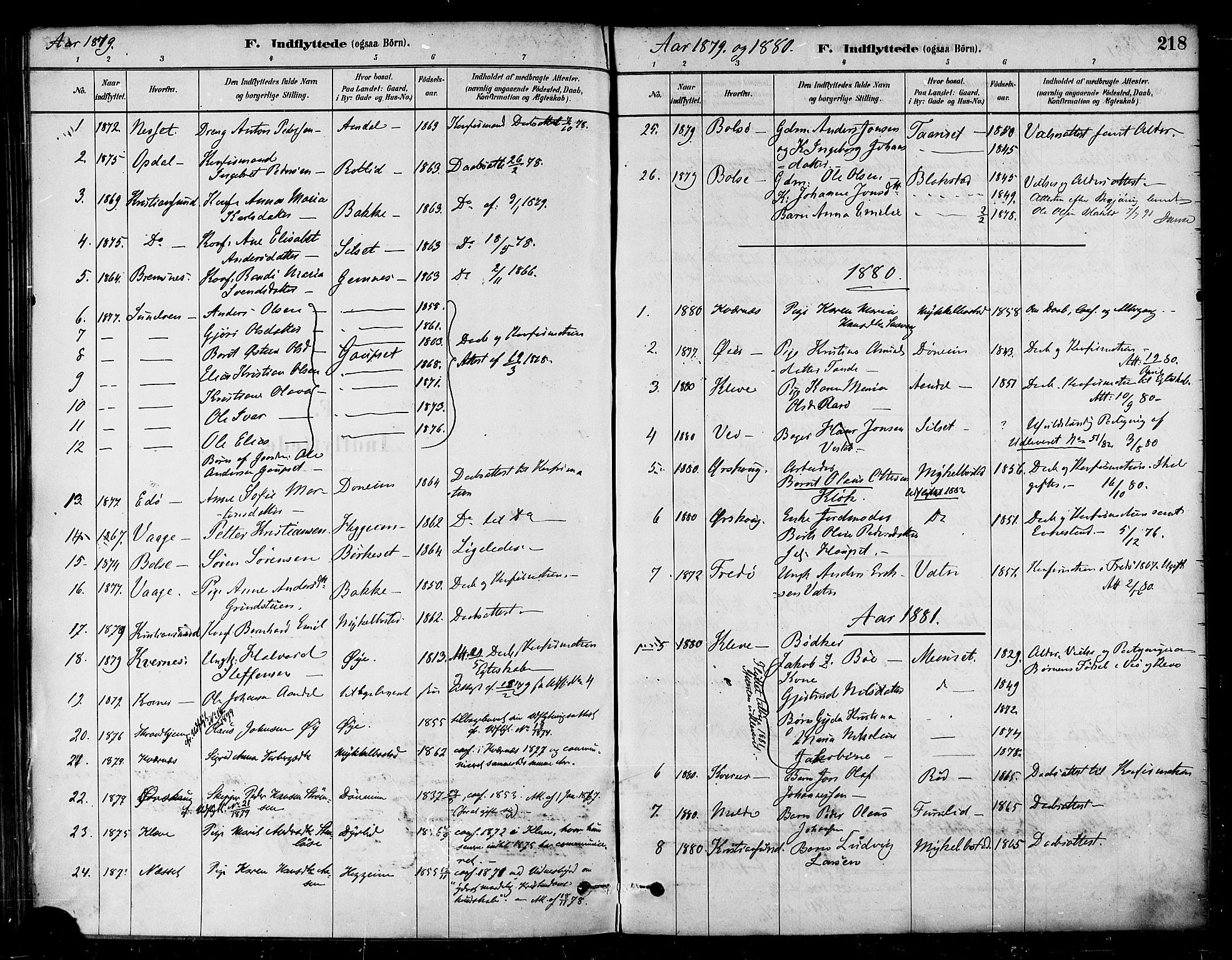 Ministerialprotokoller, klokkerbøker og fødselsregistre - Møre og Romsdal, SAT/A-1454/584/L0967: Parish register (official) no. 584A07, 1879-1894, p. 218