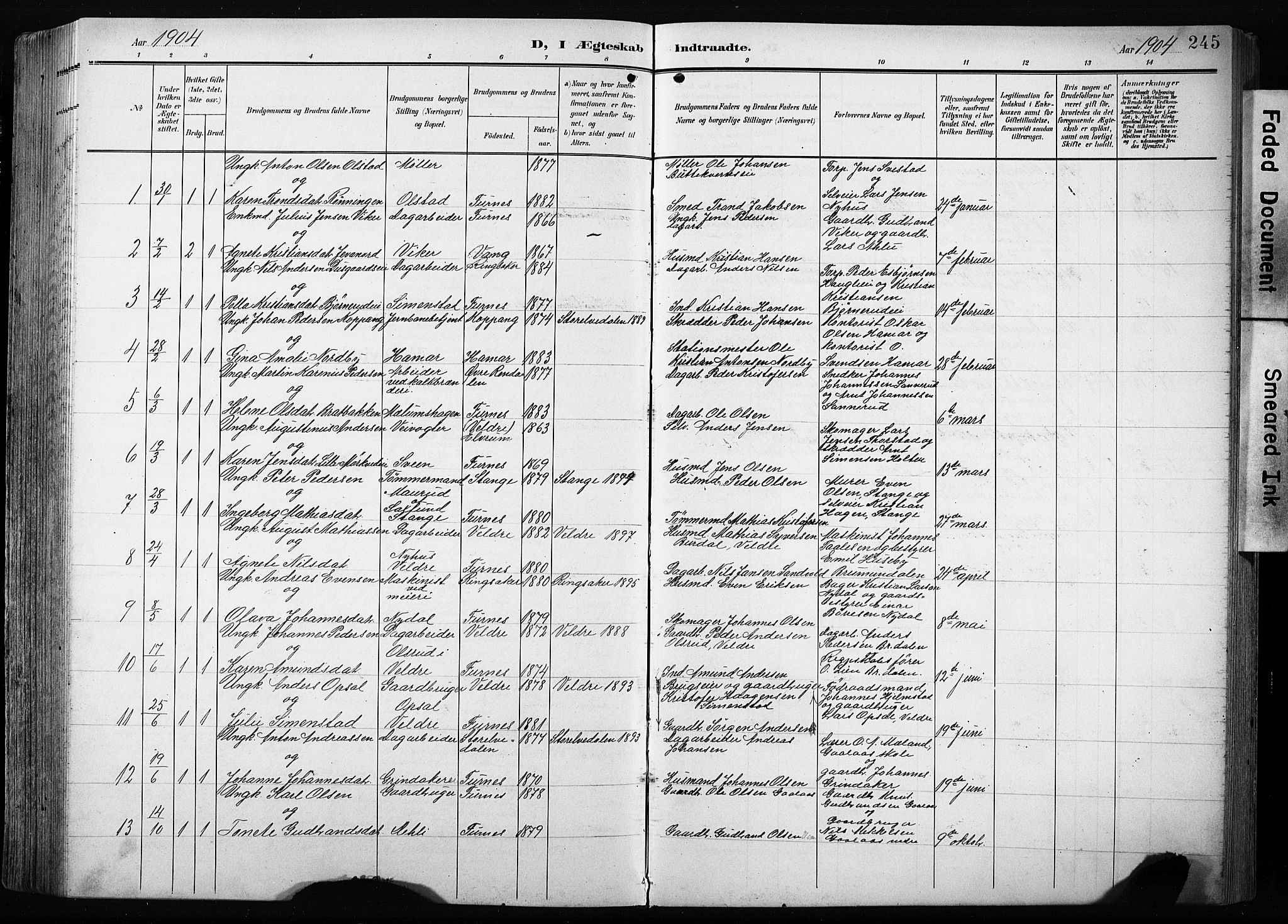 Furnes prestekontor, AV/SAH-PREST-012/L/La/L0001: Parish register (copy) no. 1, 1904-1933, p. 245