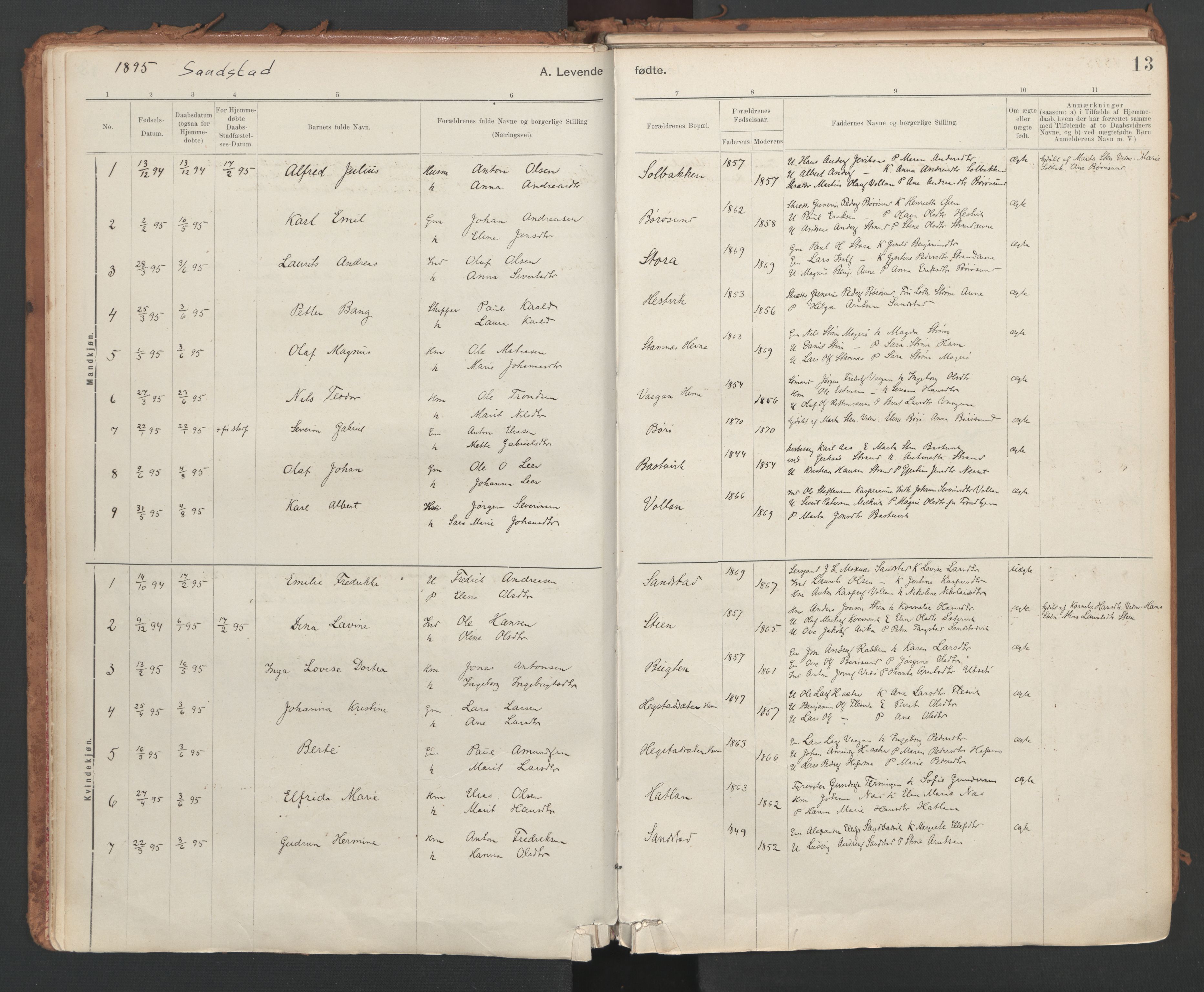 Ministerialprotokoller, klokkerbøker og fødselsregistre - Sør-Trøndelag, SAT/A-1456/639/L0572: Parish register (official) no. 639A01, 1890-1920, p. 13