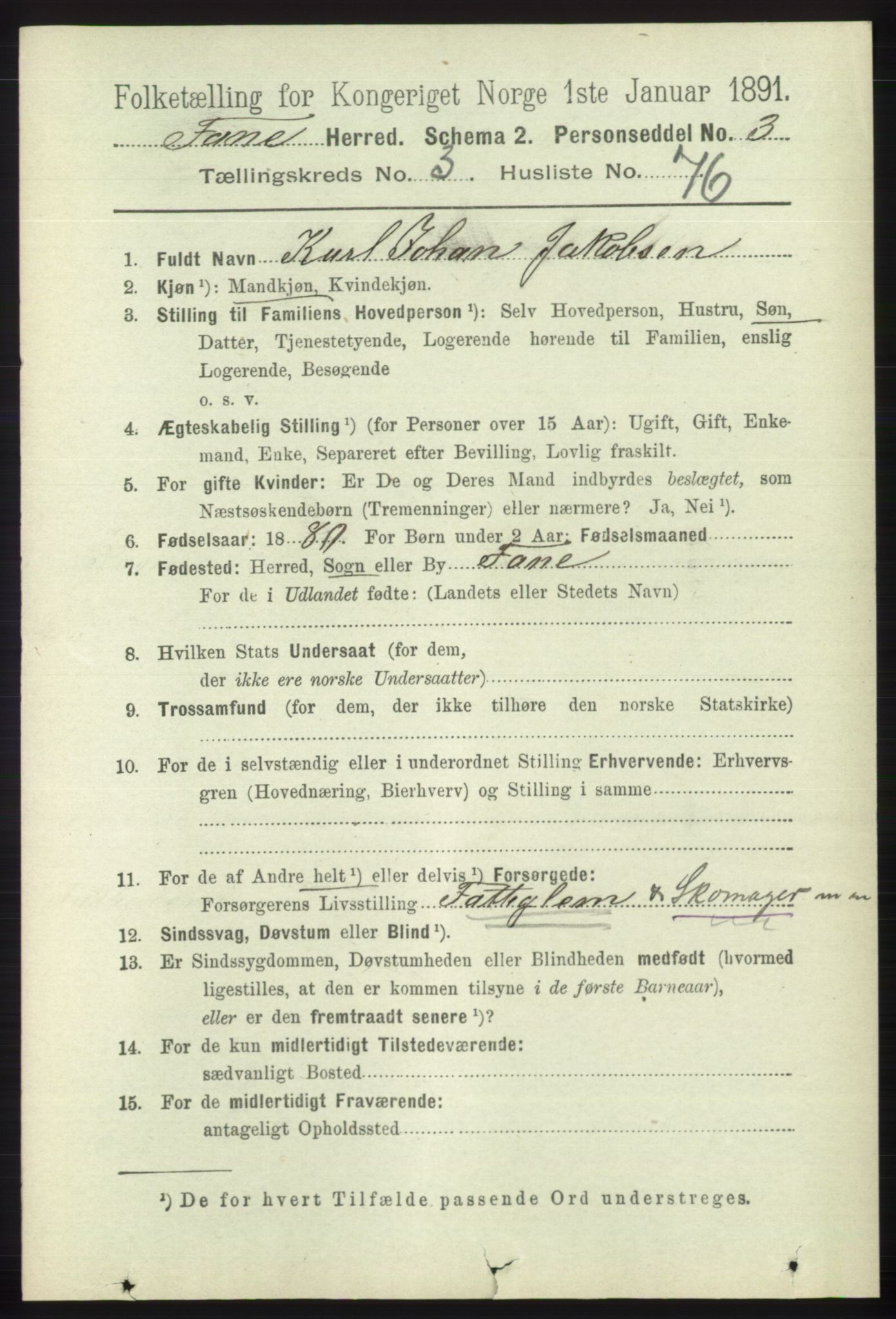 RA, 1891 census for 1249 Fana, 1891, p. 1519