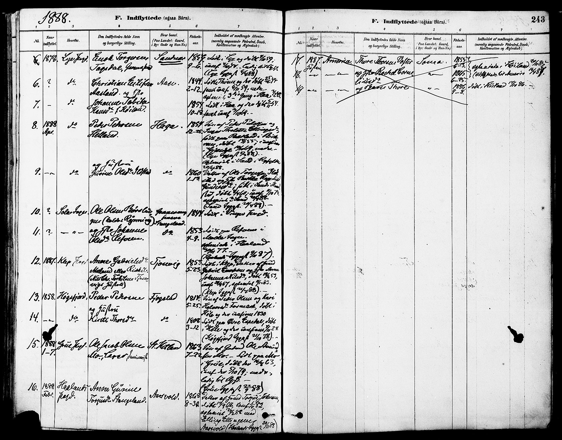 Høyland sokneprestkontor, SAST/A-101799/001/30BA/L0011: Parish register (official) no. A 10, 1878-1888, p. 243