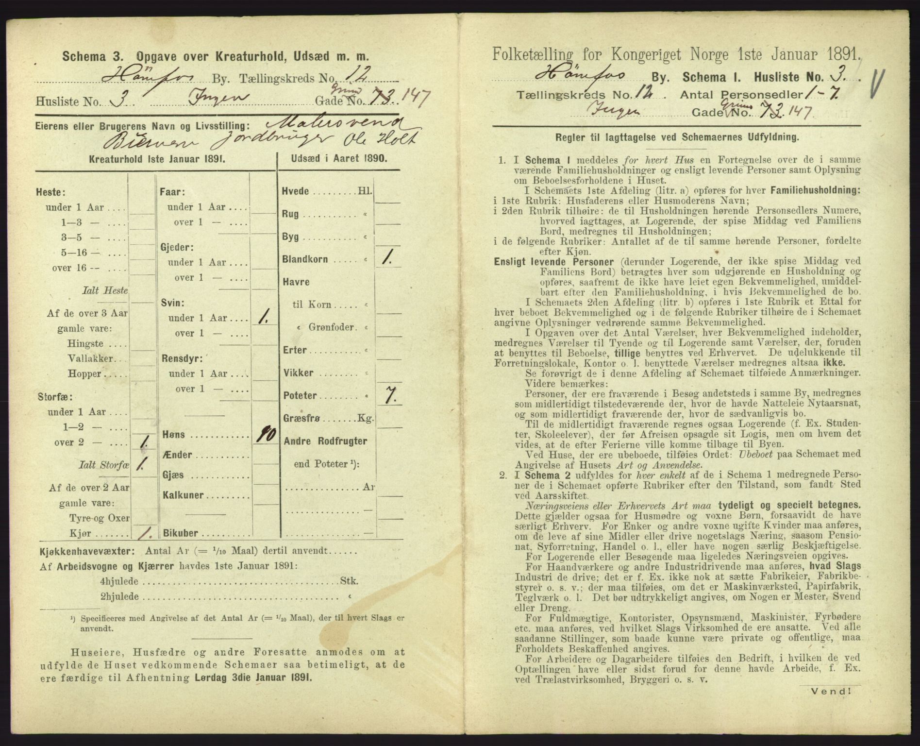 RA, 1891 census for 0601 Hønefoss, 1891, p. 275