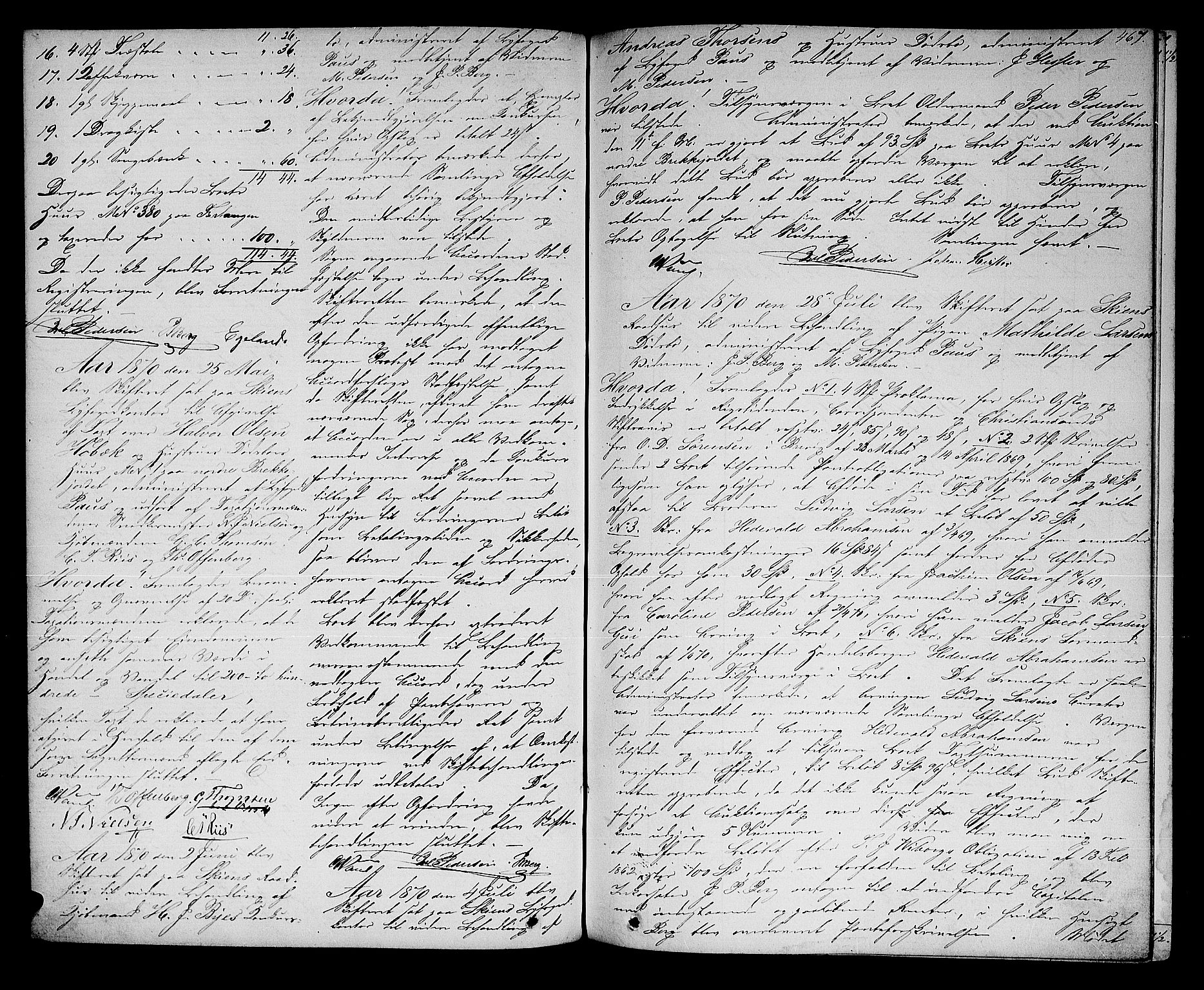 Skien byfogd, AV/SAKO-A-219/H/Hd/L0010: Skifteforhandlingsprotokoll, 1862-1880, p. 466-467