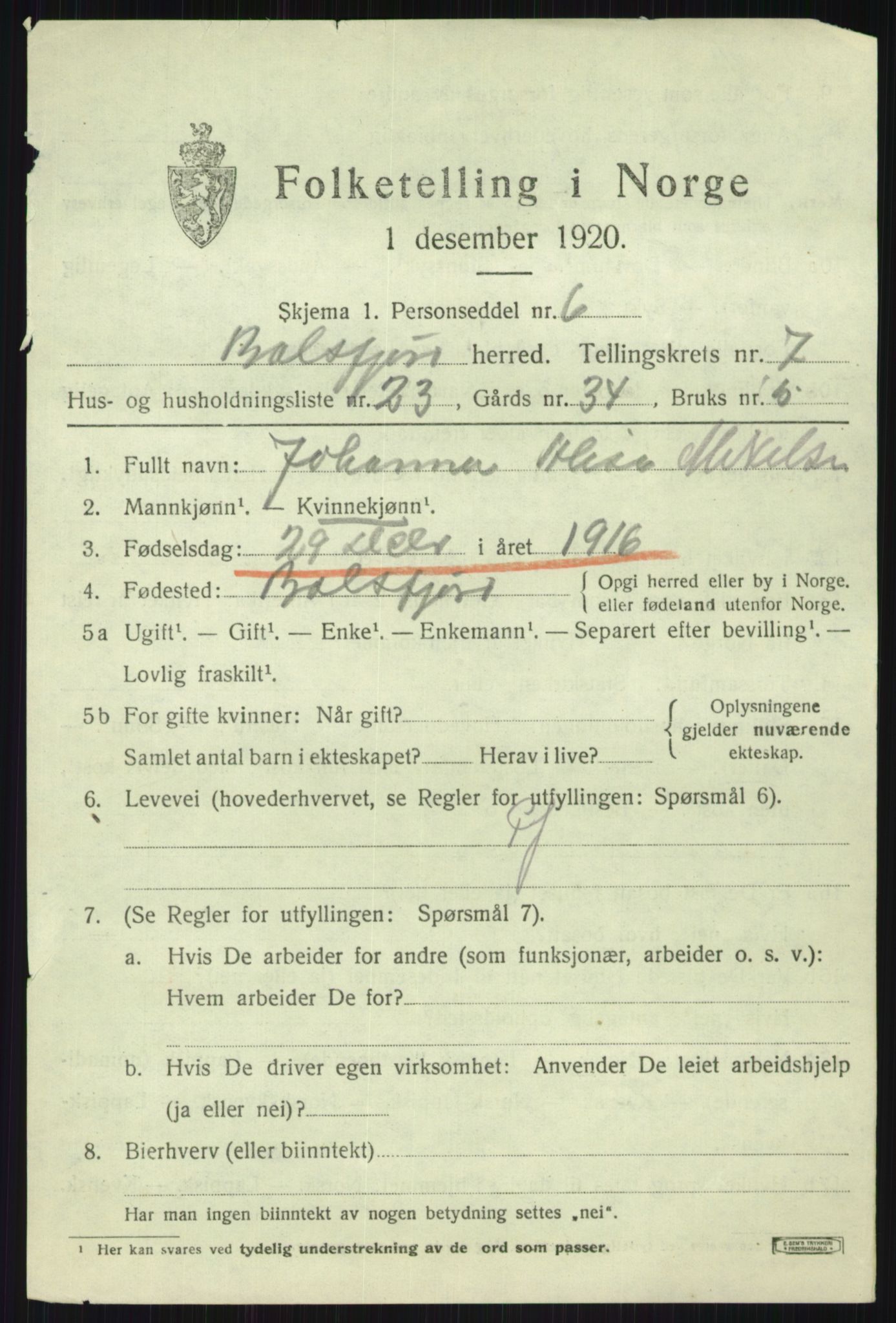 SATØ, 1920 census for Balsfjord, 1920, p. 4472