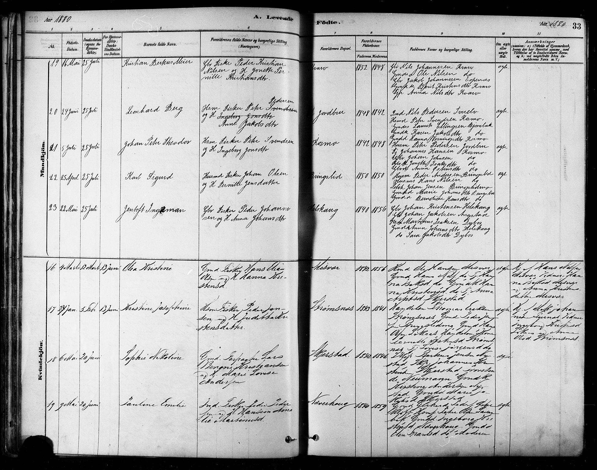 Ministerialprotokoller, klokkerbøker og fødselsregistre - Nordland, SAT/A-1459/852/L0740: Parish register (official) no. 852A10, 1878-1894, p. 33