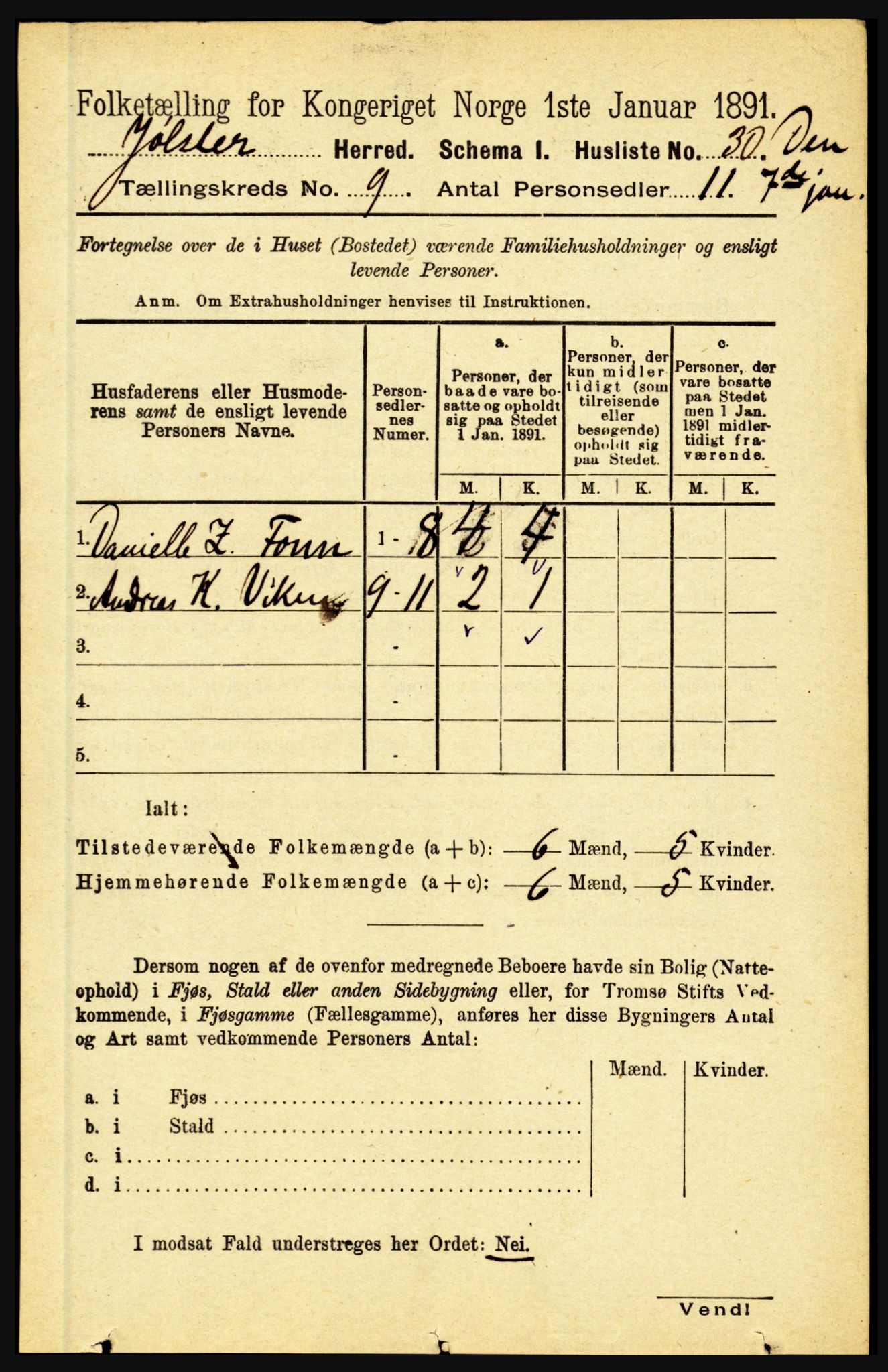 RA, 1891 census for 1431 Jølster, 1891, p. 3122