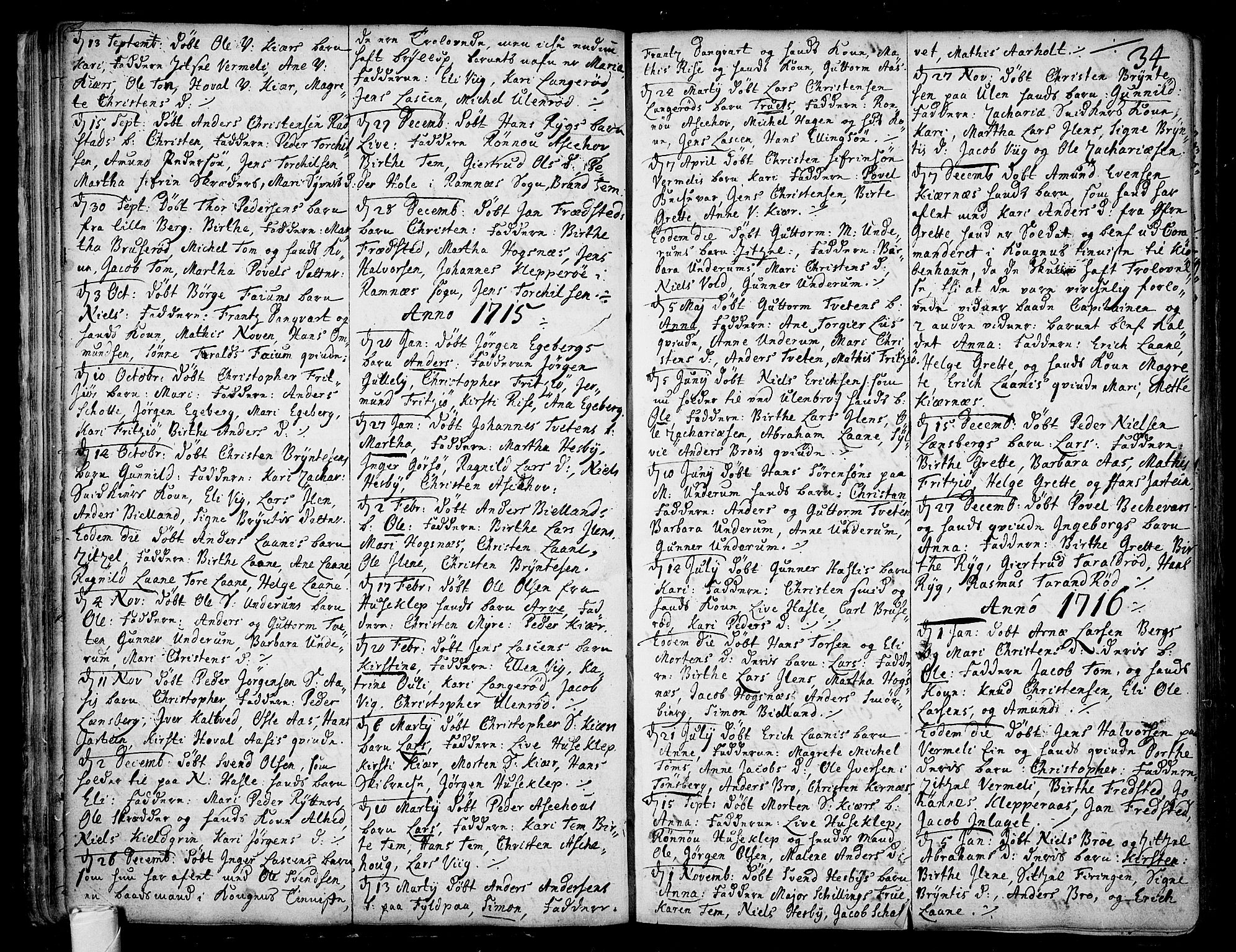 Sem kirkebøker, SAKO/A-5/F/Fa/L0001: Parish register (official) no. I 1, 1702-1763, p. 34