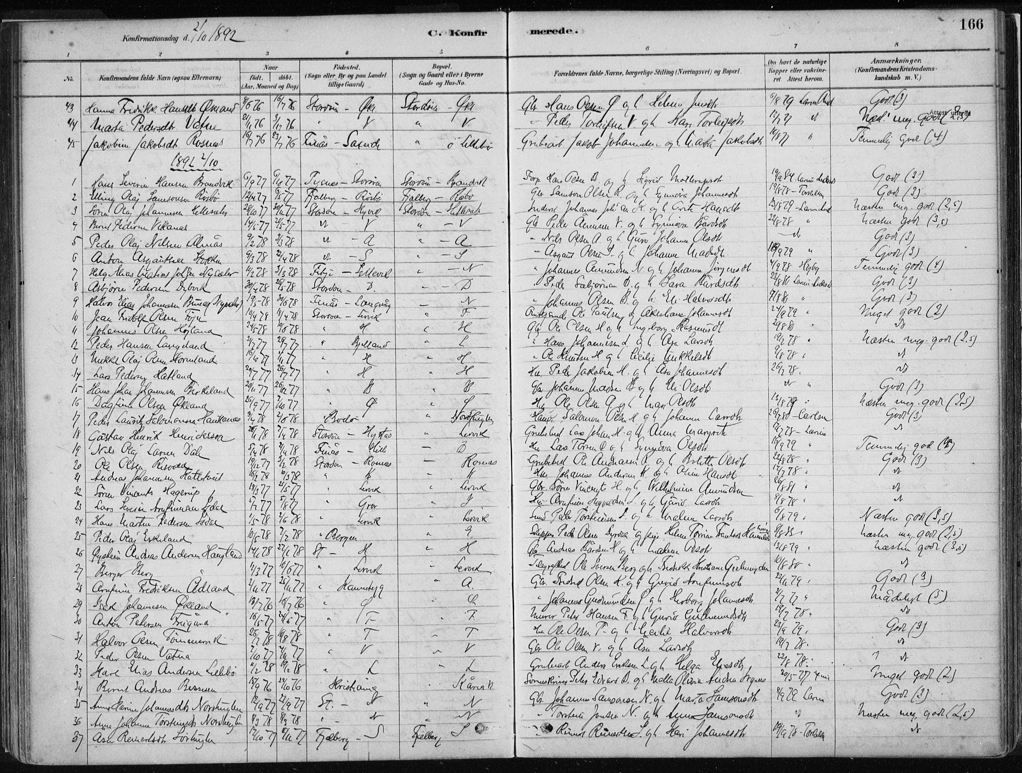 Stord sokneprestembete, SAB/A-78201/H/Haa: Parish register (official) no. B 2, 1878-1913, p. 166