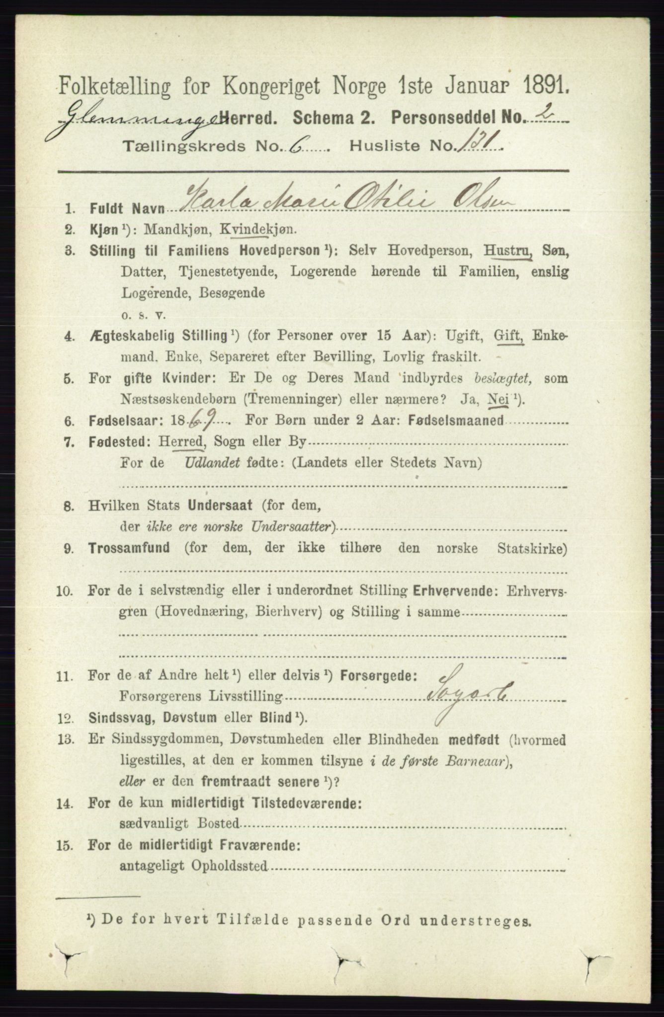 RA, 1891 census for 0132 Glemmen, 1891, p. 8627