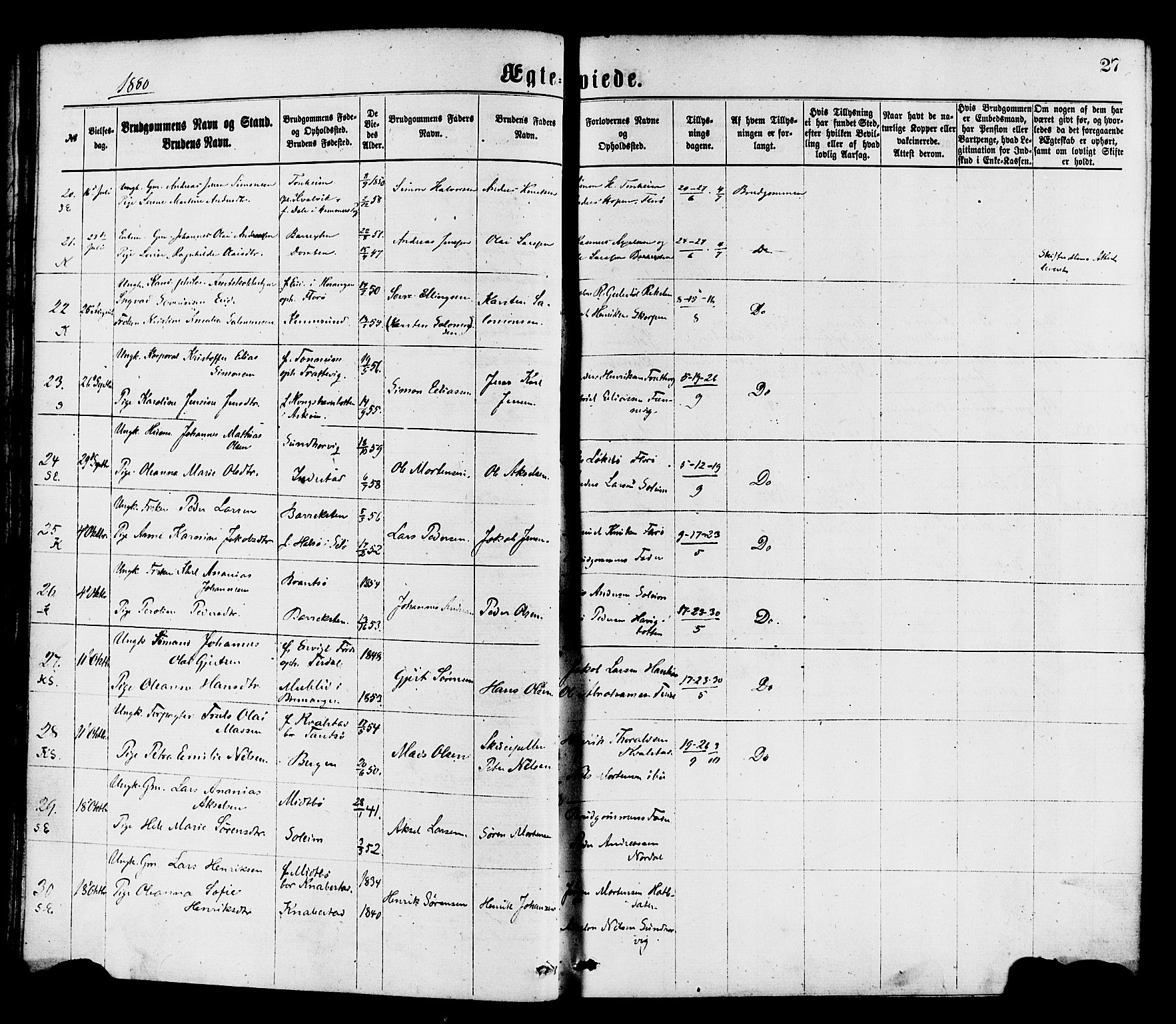 Kinn sokneprestembete, SAB/A-80801/H/Haa/Haaa/L0013: Parish register (official) no. A 13, 1870-1885, p. 27
