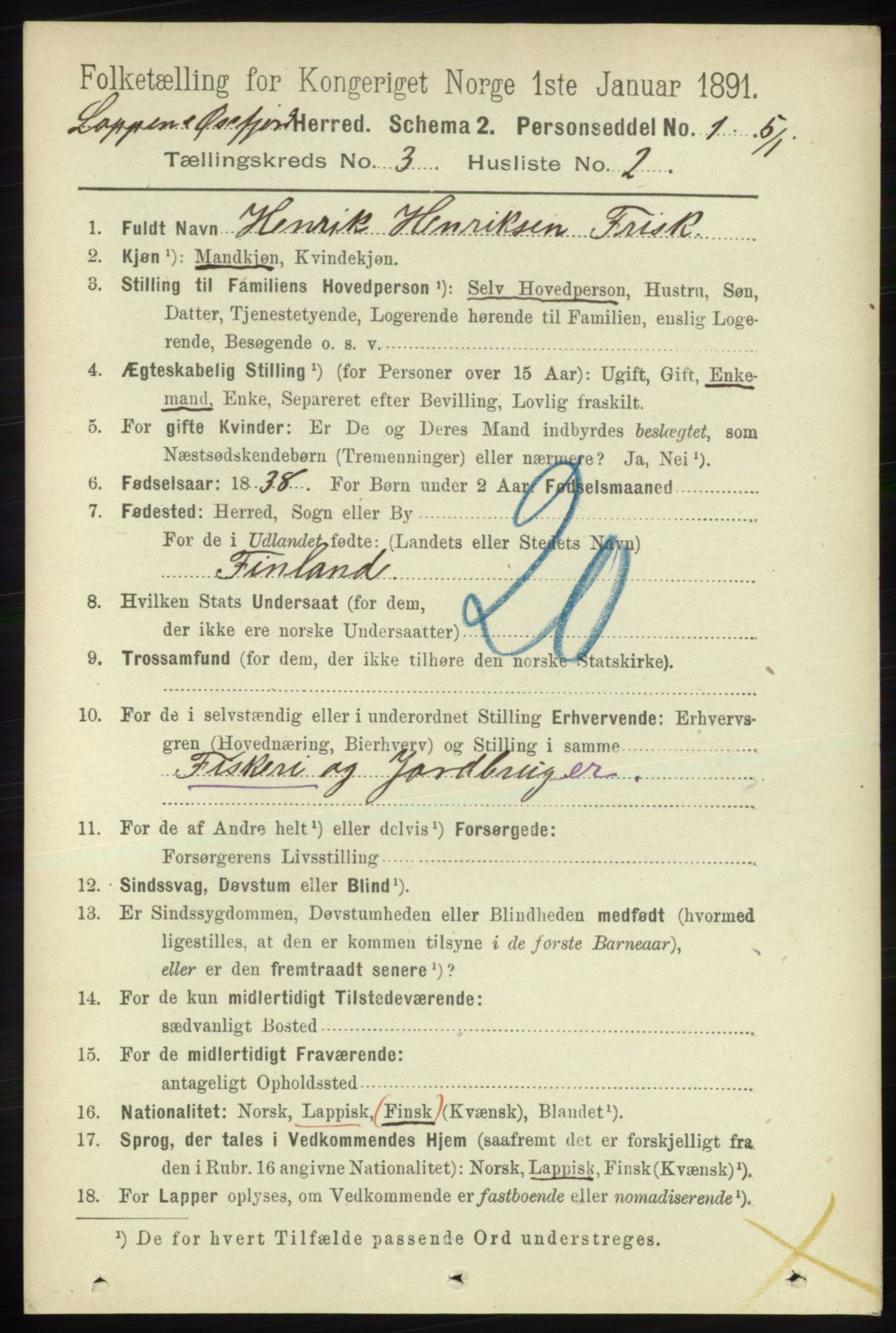 RA, 1891 census for 2014 Loppa, 1891, p. 679