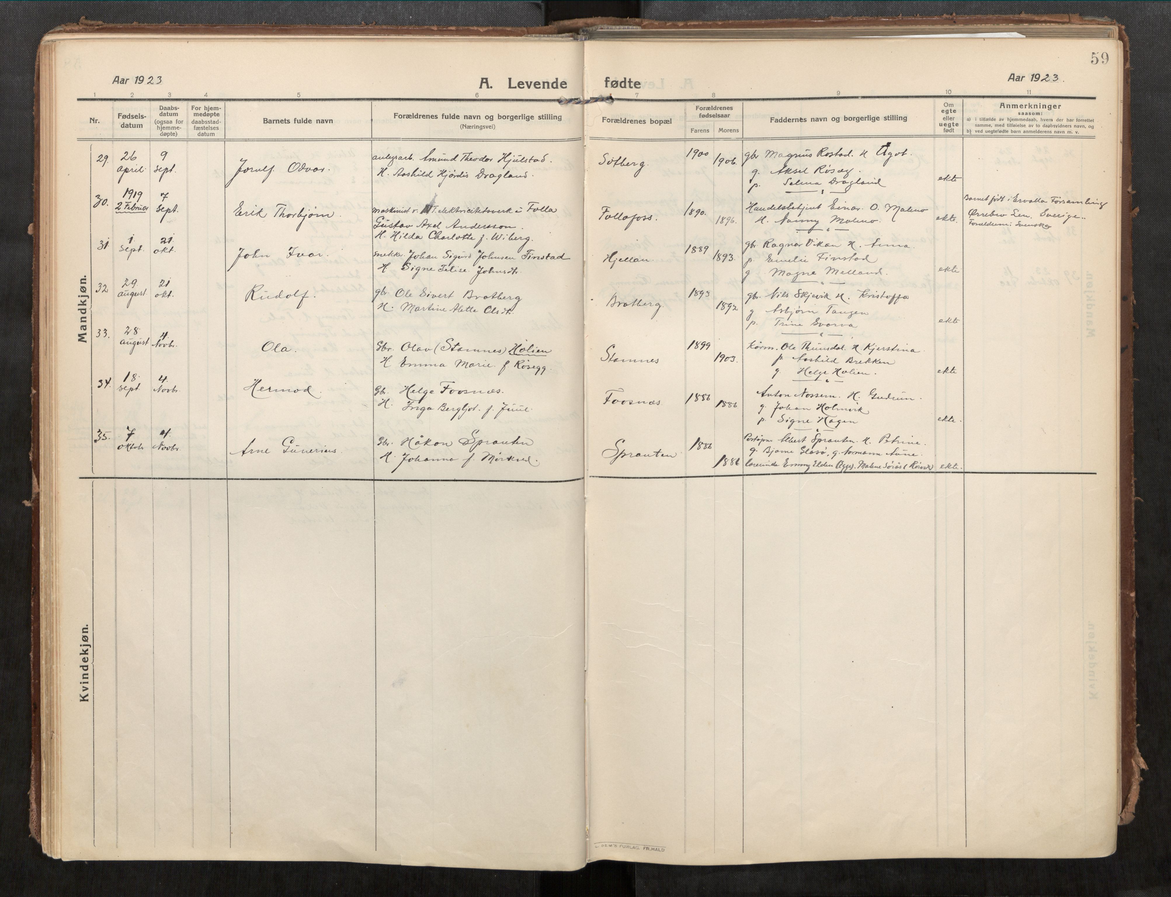 Beitstad sokneprestkontor, AV/SAT-A-1162/I/I1/I1a/L0001: Parish register (official) no. 1, 1912-1927, p. 59