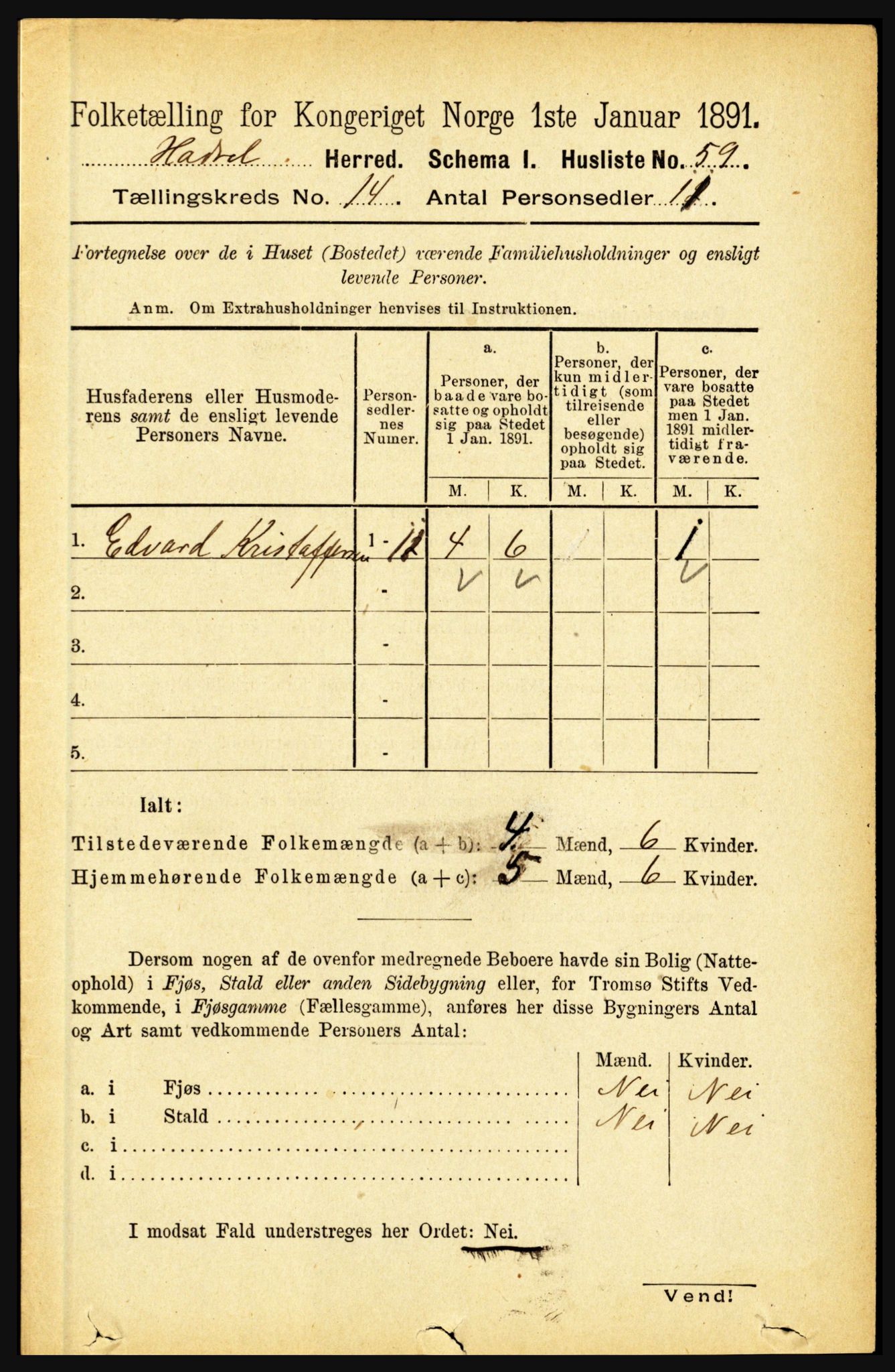 RA, 1891 census for 1866 Hadsel, 1891, p. 6312