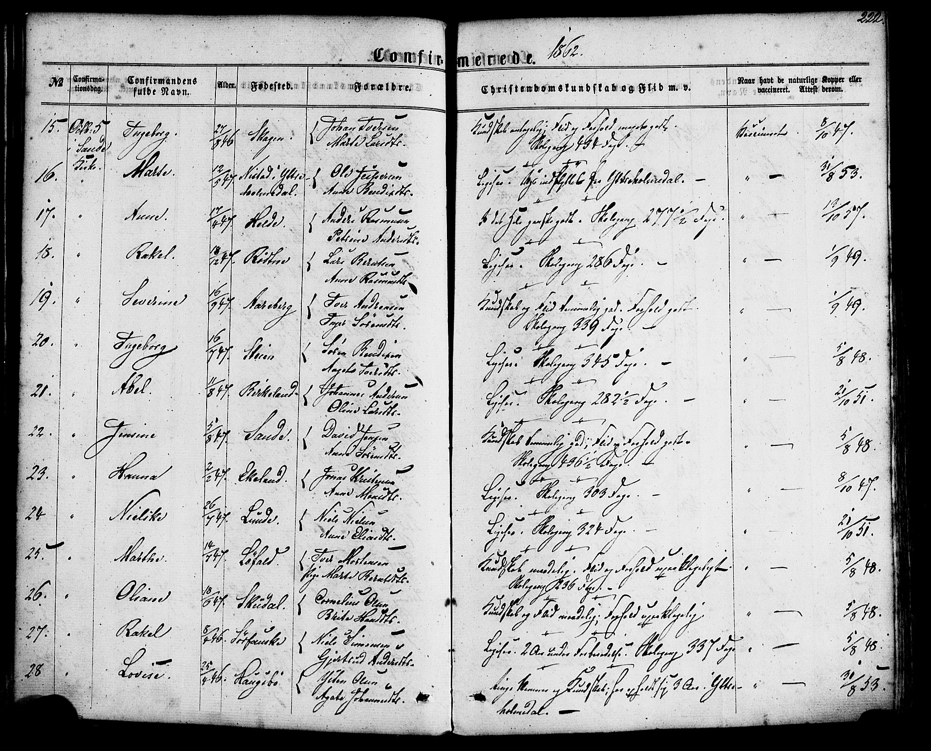 Gaular sokneprestembete, SAB/A-80001/H/Haa: Parish register (official) no. A 5, 1860-1881, p. 222