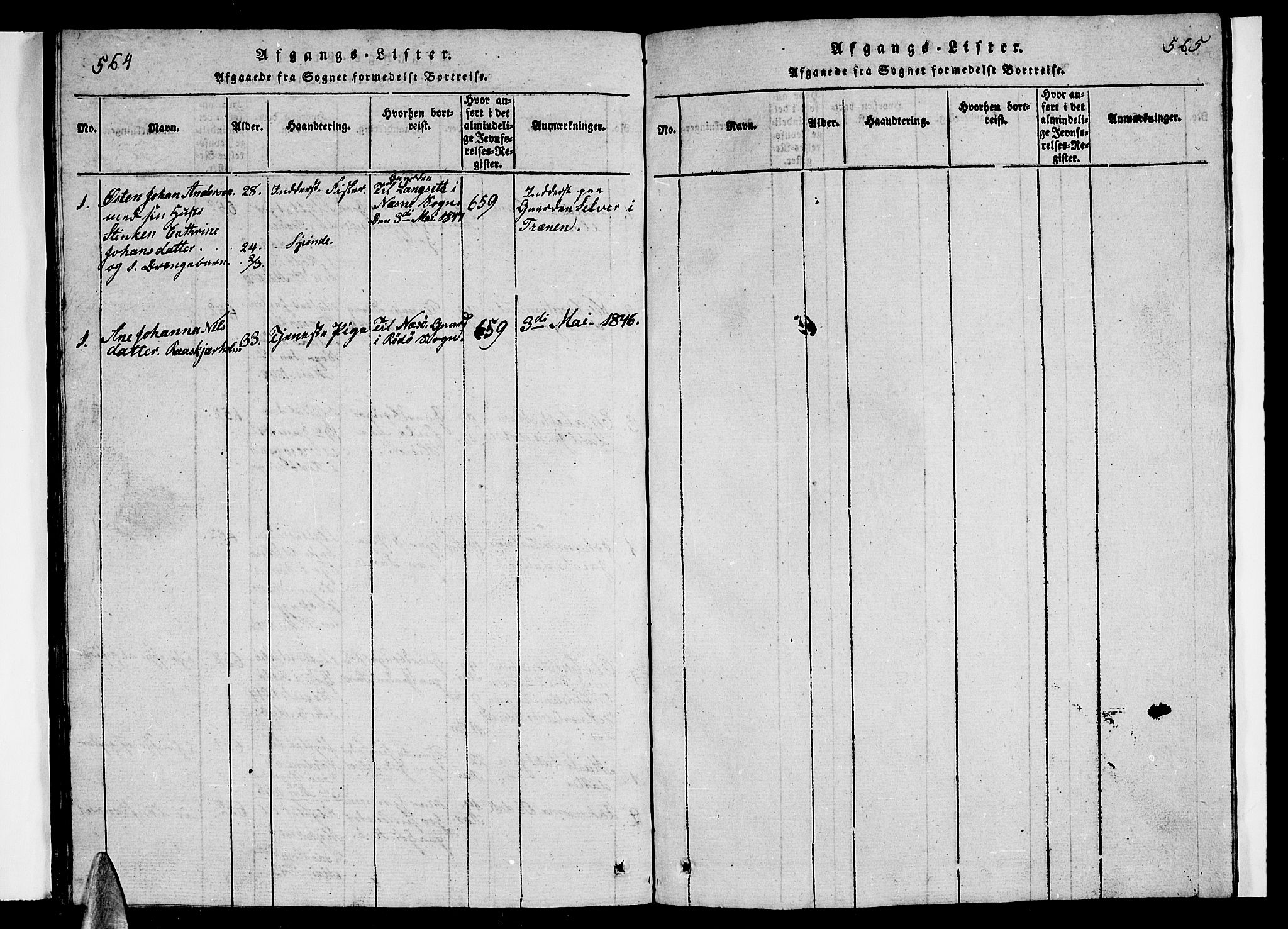 Ministerialprotokoller, klokkerbøker og fødselsregistre - Nordland, SAT/A-1459/840/L0581: Parish register (copy) no. 840C01, 1820-1873, p. 564-565