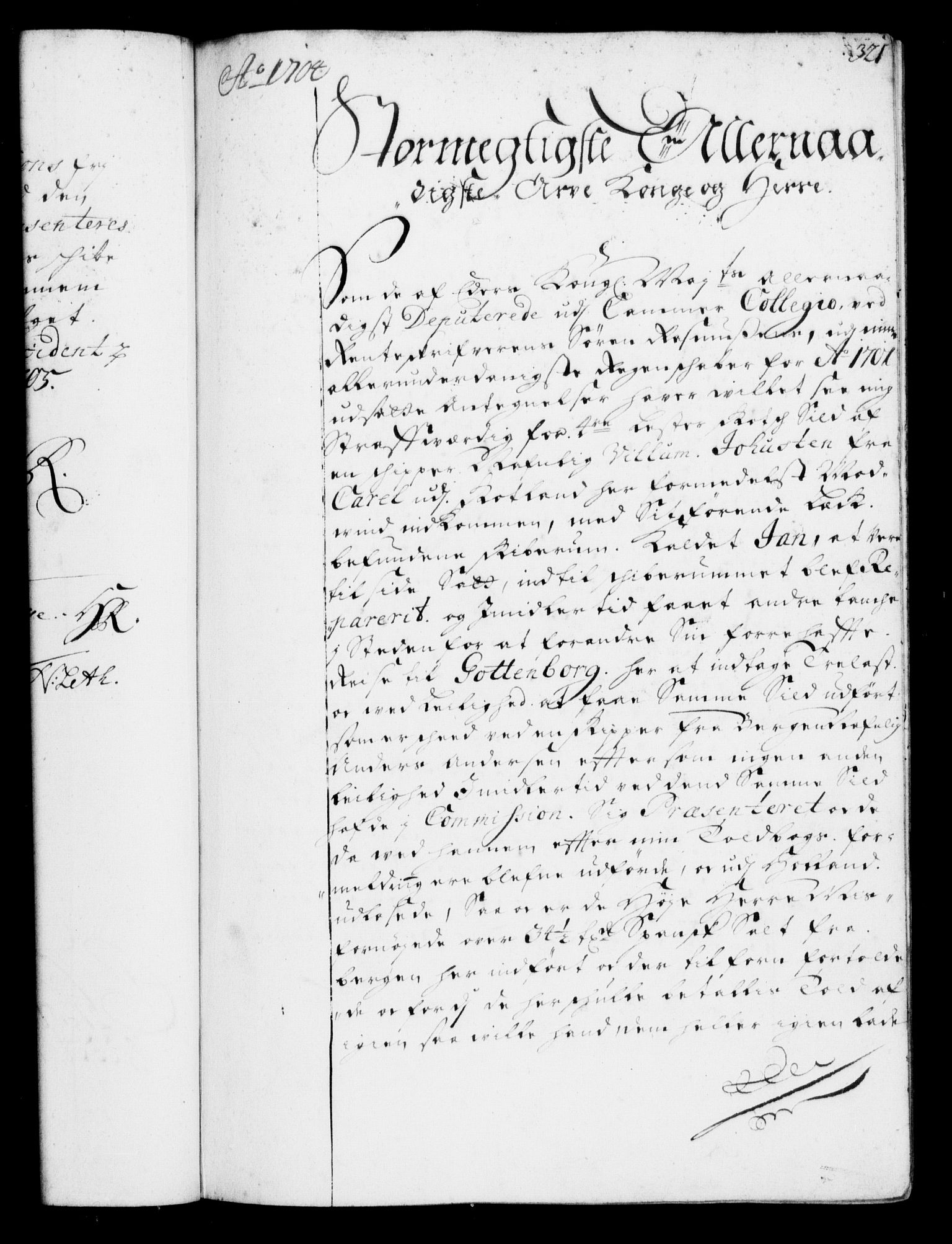 Rentekammeret, Kammerkanselliet, RA/EA-3111/G/Gf/Gfa/L0001: Resolusjonsprotokoll med register (merket RK 52.1), 1695-1706, p. 321