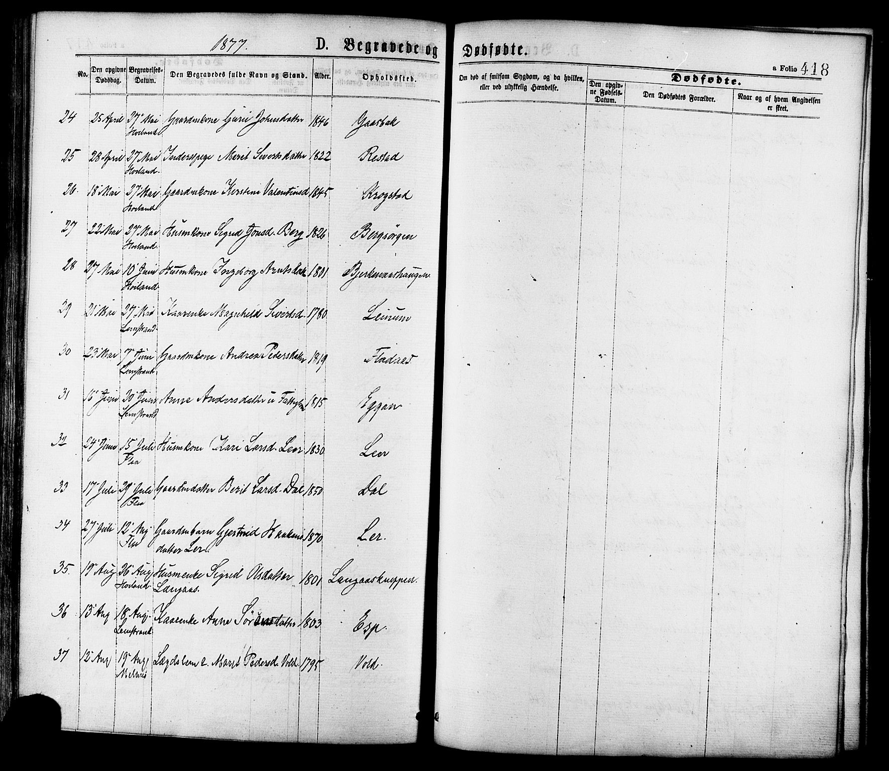 Ministerialprotokoller, klokkerbøker og fødselsregistre - Sør-Trøndelag, AV/SAT-A-1456/691/L1079: Parish register (official) no. 691A11, 1873-1886, p. 418