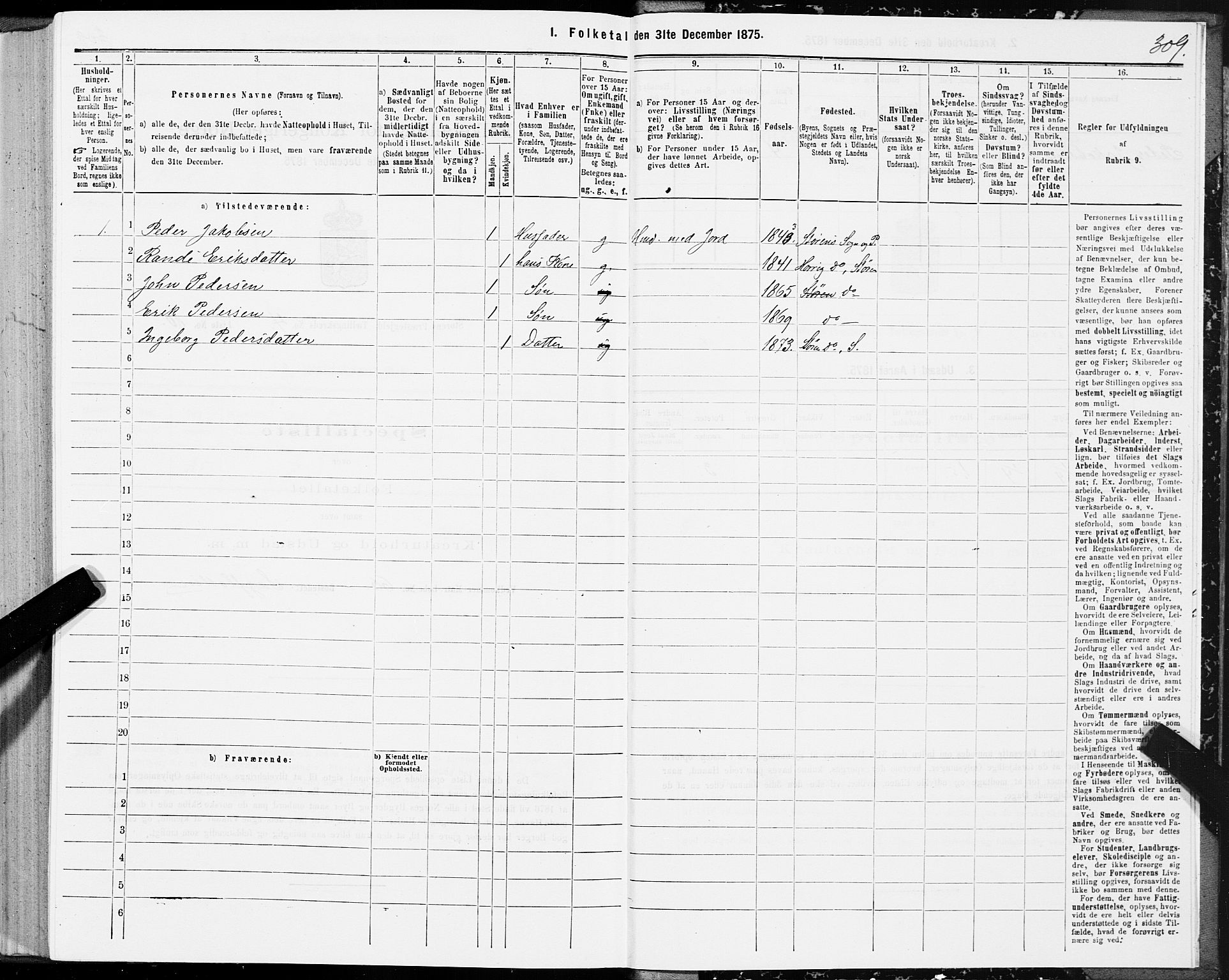 SAT, 1875 census for 1648P Støren, 1875, p. 2309