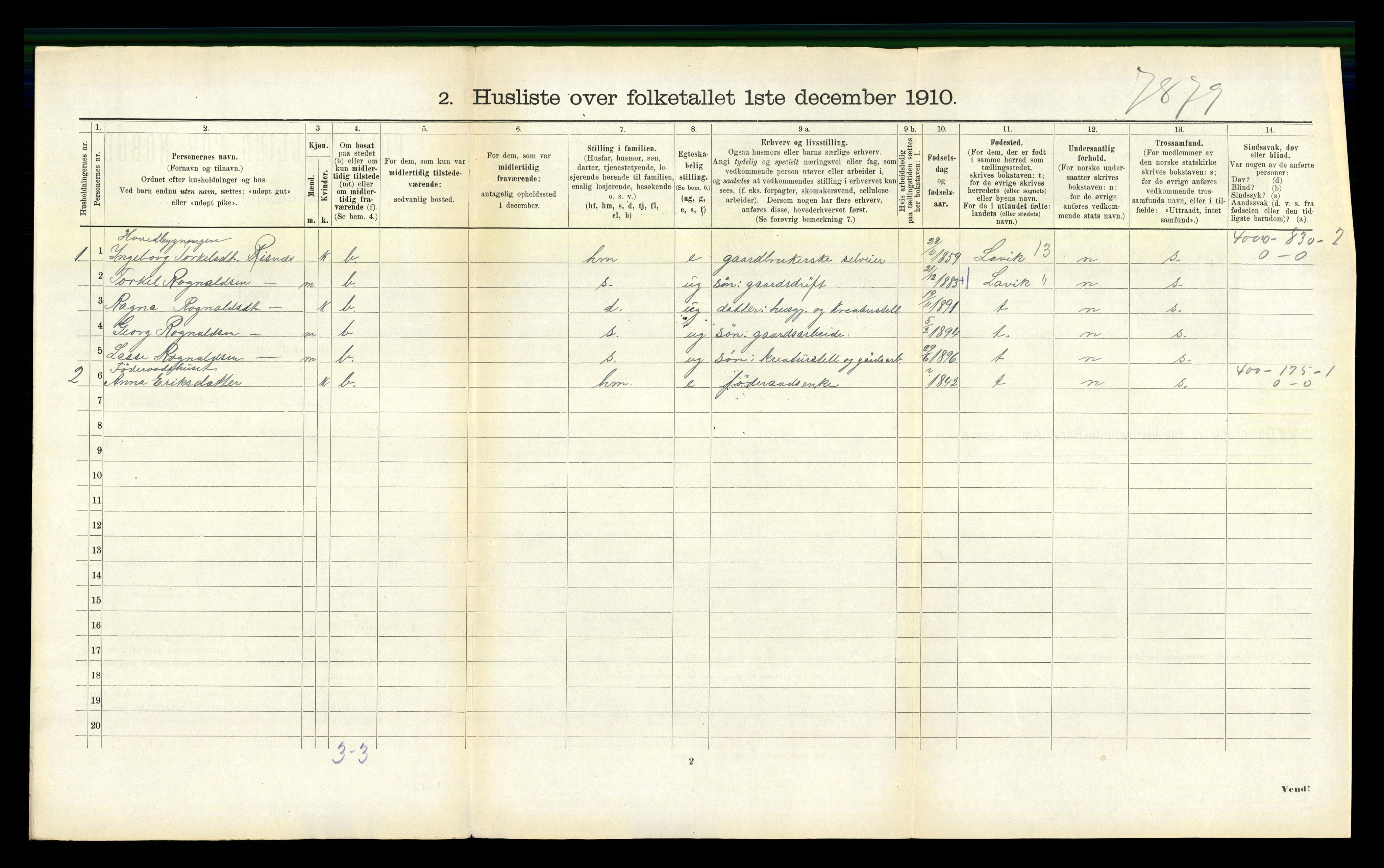 RA, 1910 census for Hyllestad, 1910, p. 448