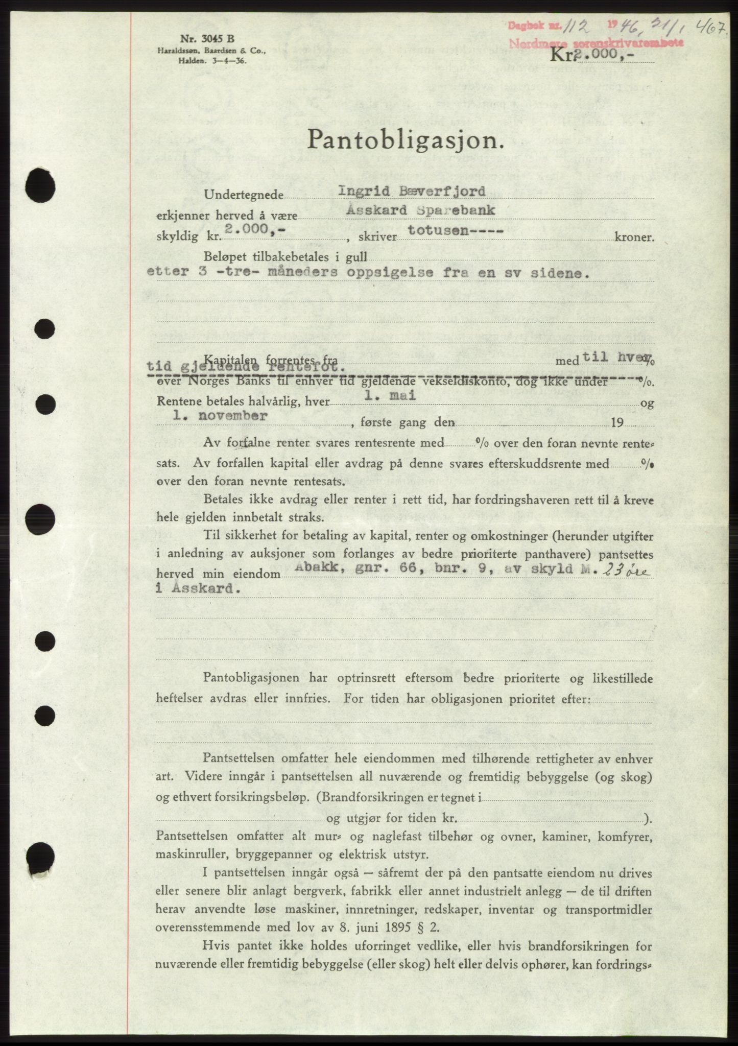 Nordmøre sorenskriveri, AV/SAT-A-4132/1/2/2Ca: Mortgage book no. B93b, 1946-1946, Diary no: : 112/1946