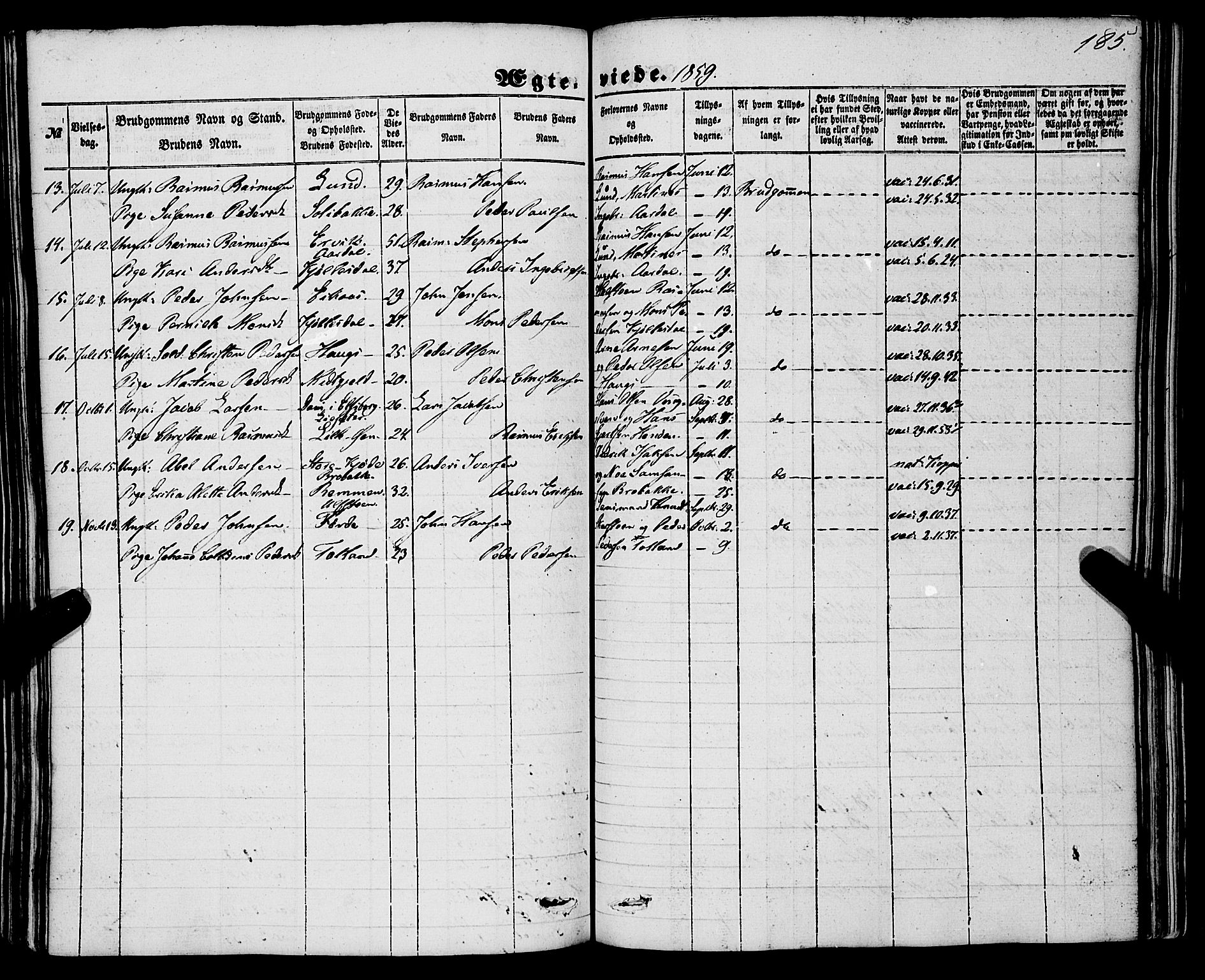 Davik sokneprestembete, AV/SAB-A-79701/H/Haa/Haaa/L0005: Parish register (official) no. A 5, 1850-1866, p. 185