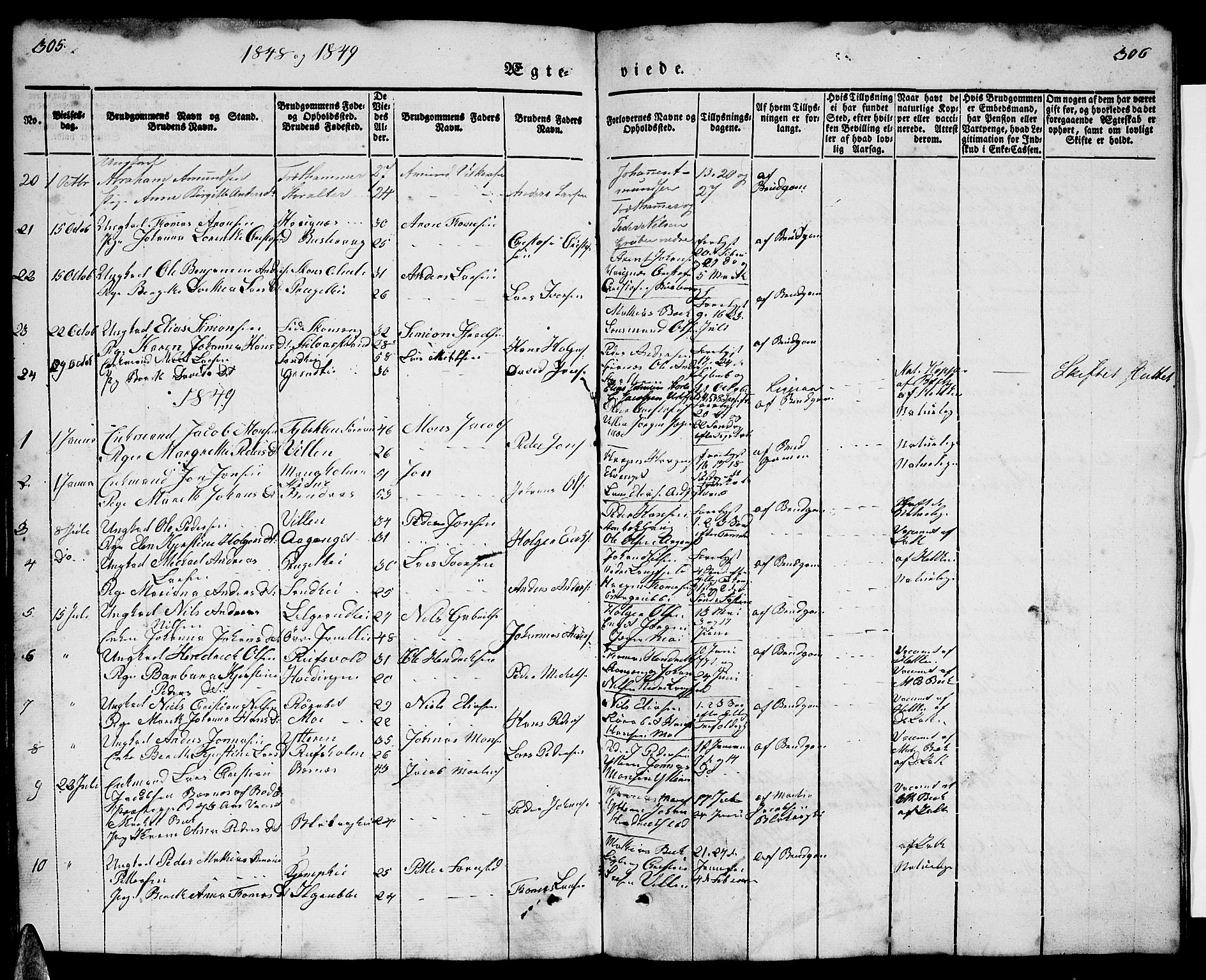 Ministerialprotokoller, klokkerbøker og fødselsregistre - Nordland, SAT/A-1459/827/L0413: Parish register (copy) no. 827C02, 1842-1852, p. 305-306