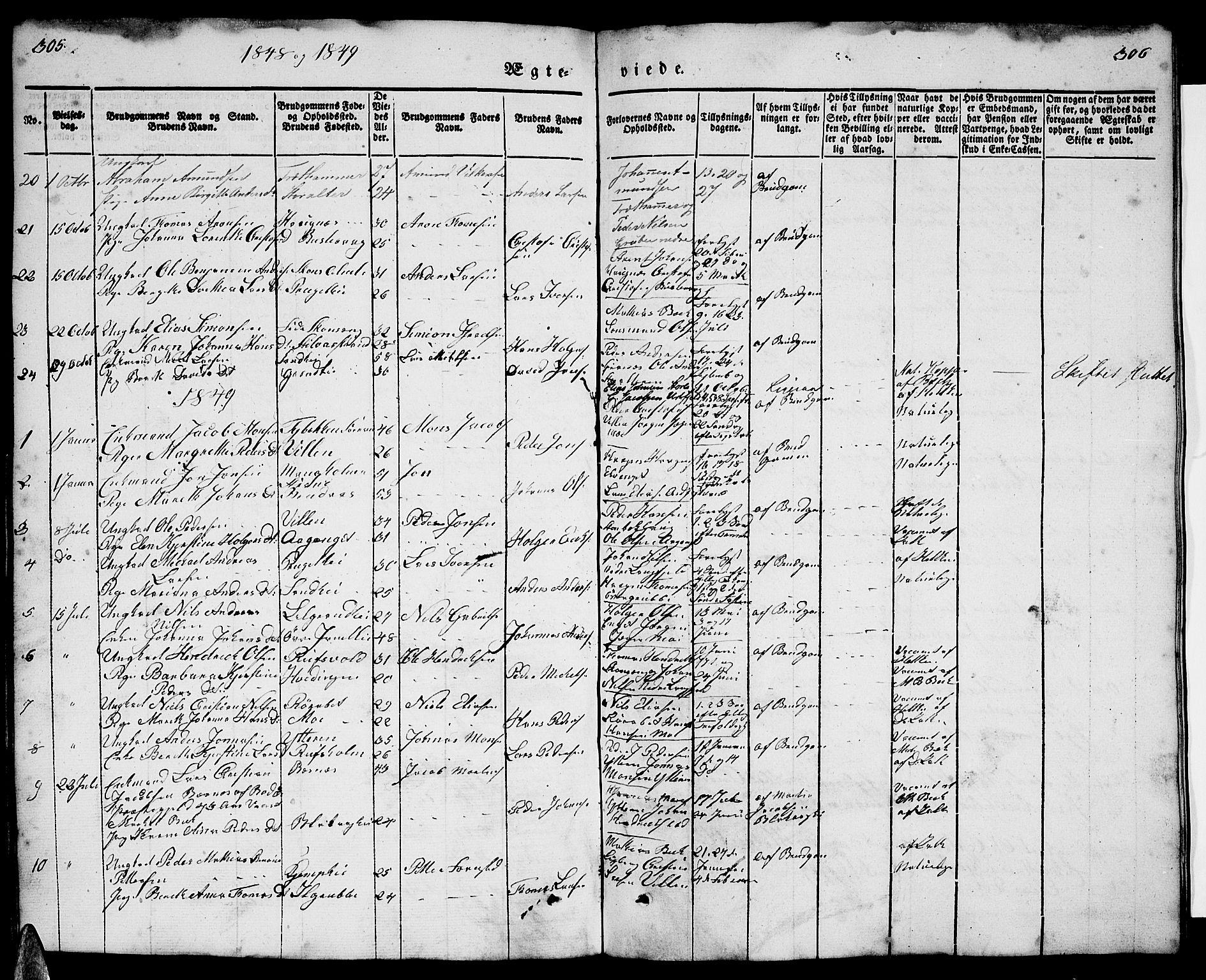 Ministerialprotokoller, klokkerbøker og fødselsregistre - Nordland, AV/SAT-A-1459/827/L0413: Parish register (copy) no. 827C02, 1842-1852, p. 305-306