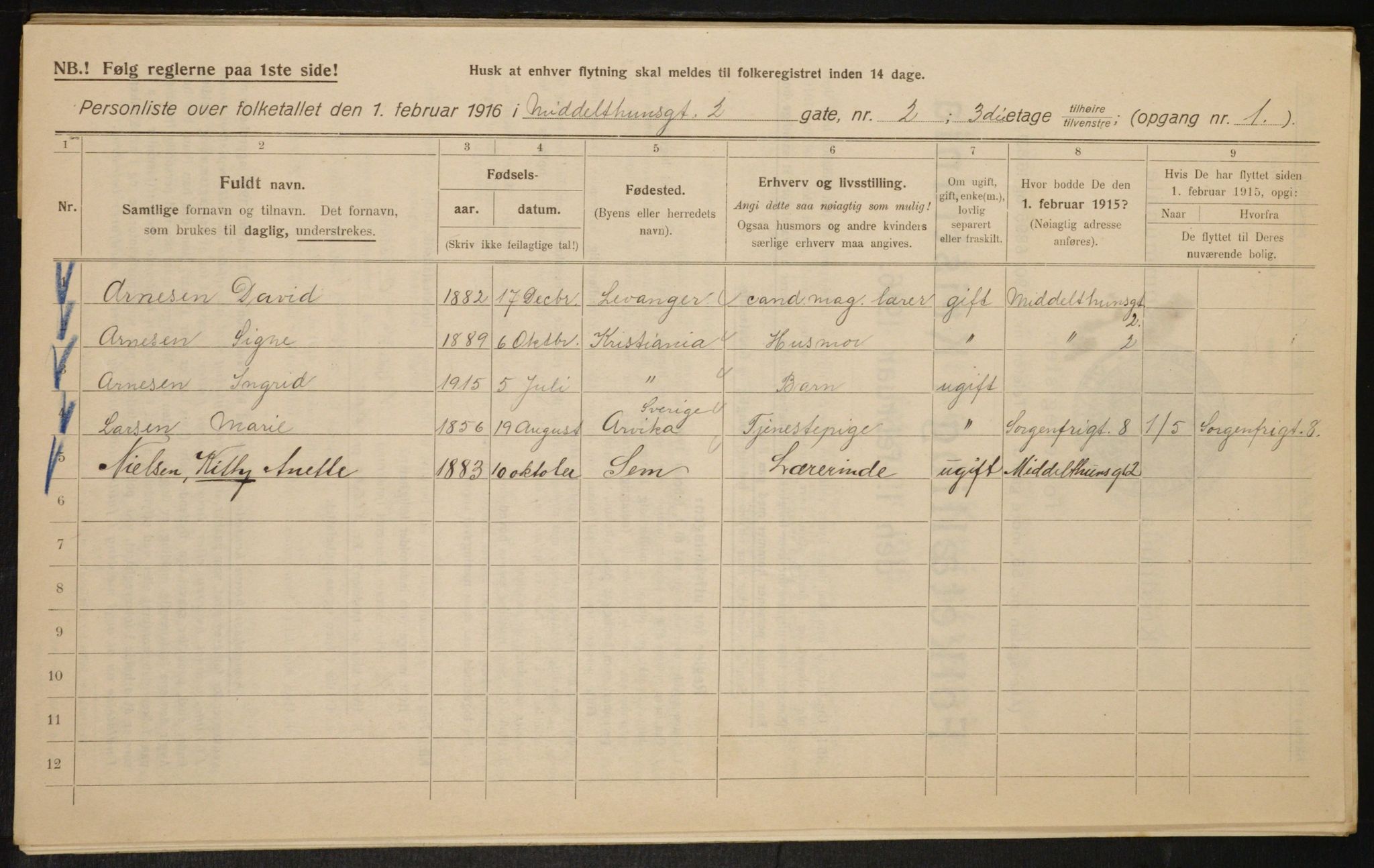 OBA, Municipal Census 1916 for Kristiania, 1916, p. 66961