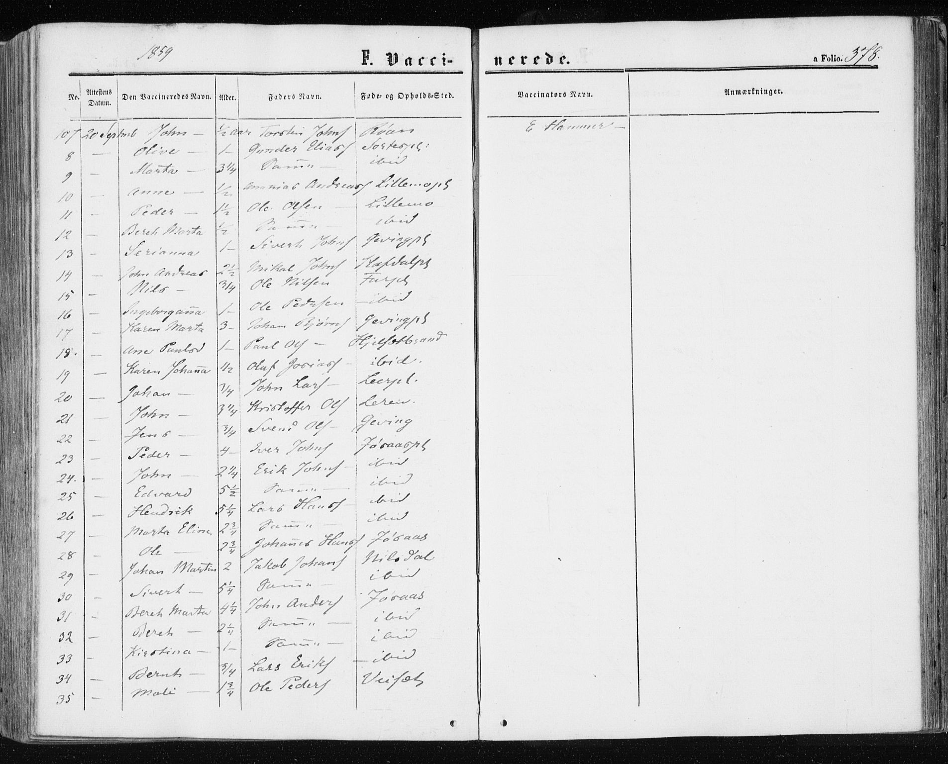 Ministerialprotokoller, klokkerbøker og fødselsregistre - Nord-Trøndelag, AV/SAT-A-1458/709/L0075: Parish register (official) no. 709A15, 1859-1870, p. 378