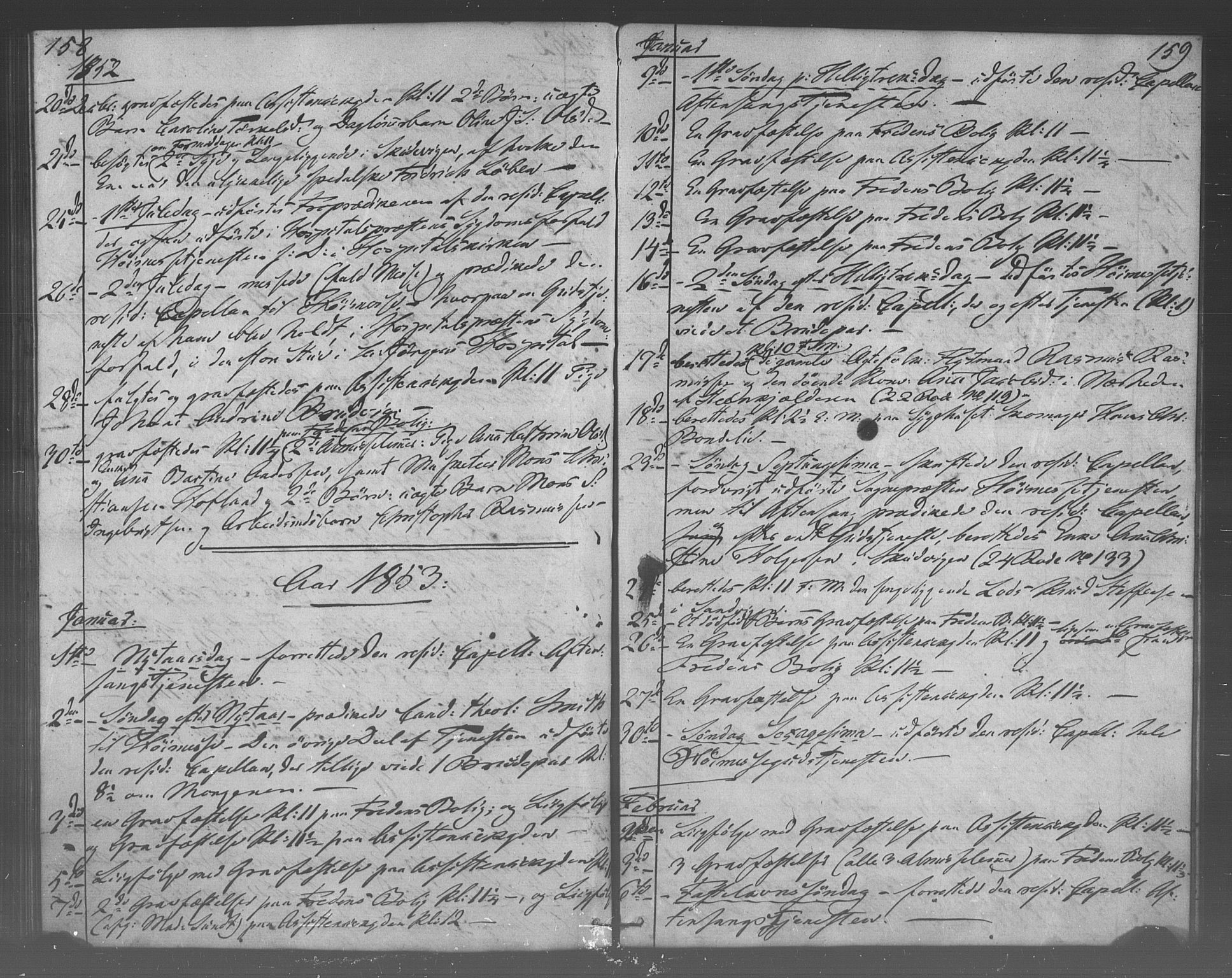 Korskirken sokneprestembete, SAB/A-76101/H/Haa/L0067: Curate's parish register no. A 2, 1844-1854, p. 158-159