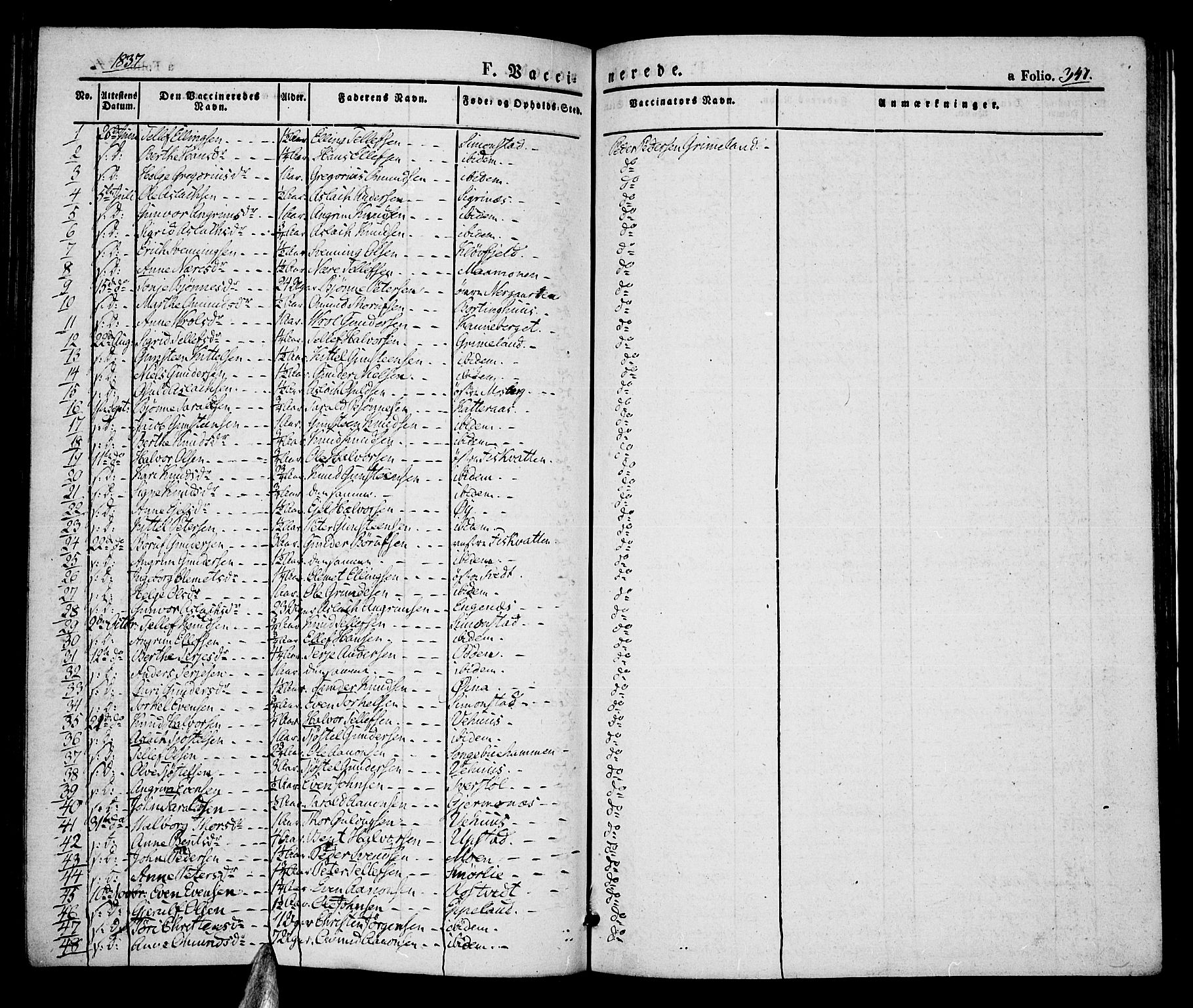 Åmli sokneprestkontor, SAK/1111-0050/F/Fa/Fac/L0007: Parish register (official) no. A 7 /1, 1829-1851, p. 347