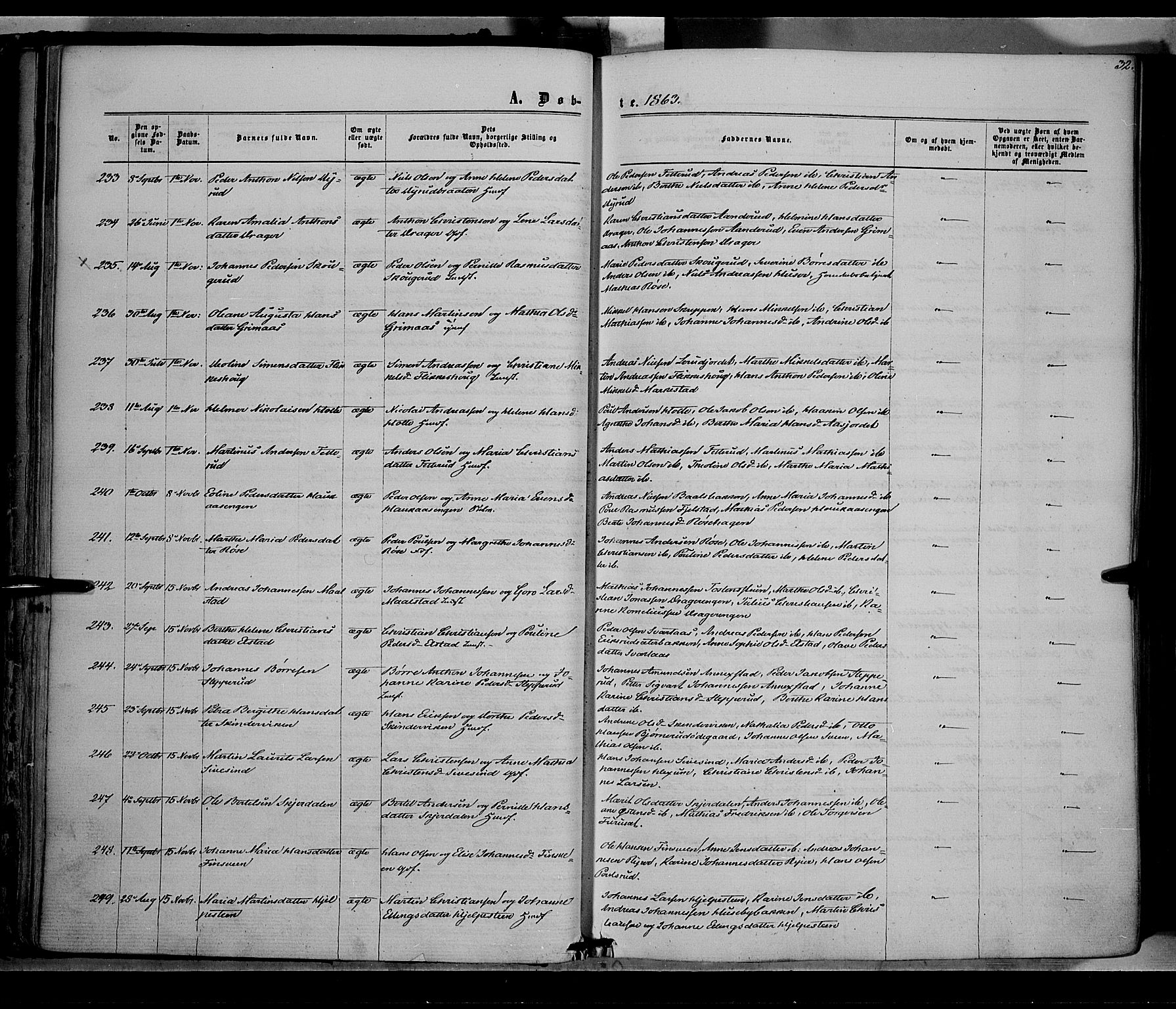 Vestre Toten prestekontor, SAH/PREST-108/H/Ha/Haa/L0007: Parish register (official) no. 7, 1862-1869, p. 32