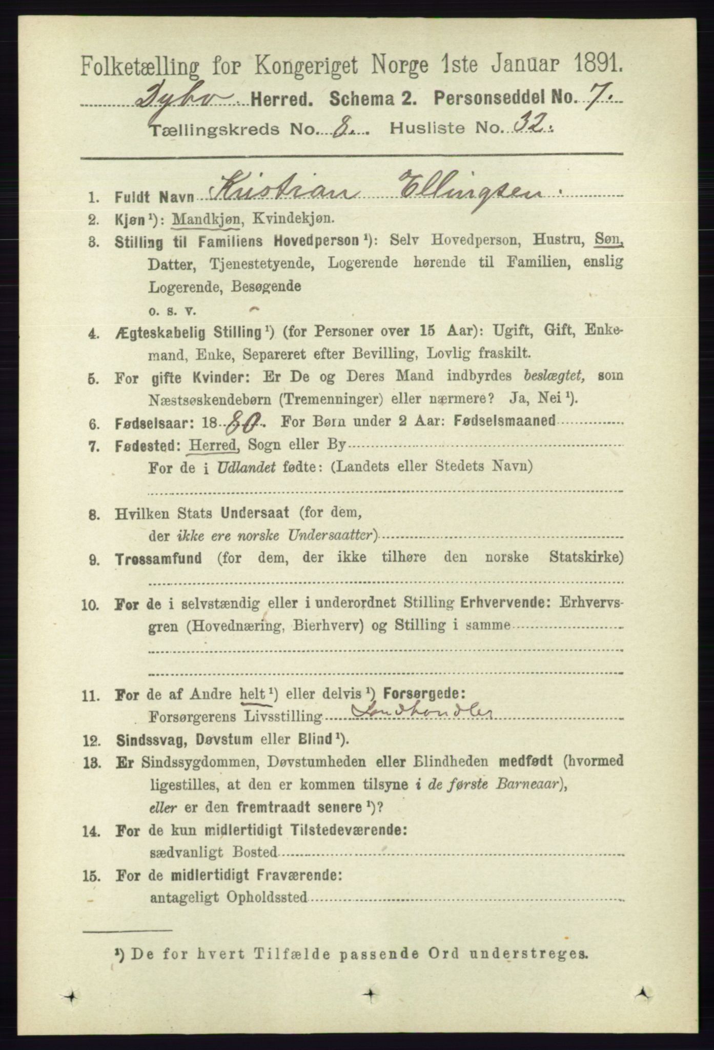 RA, 1891 census for 0915 Dypvåg, 1891, p. 2909