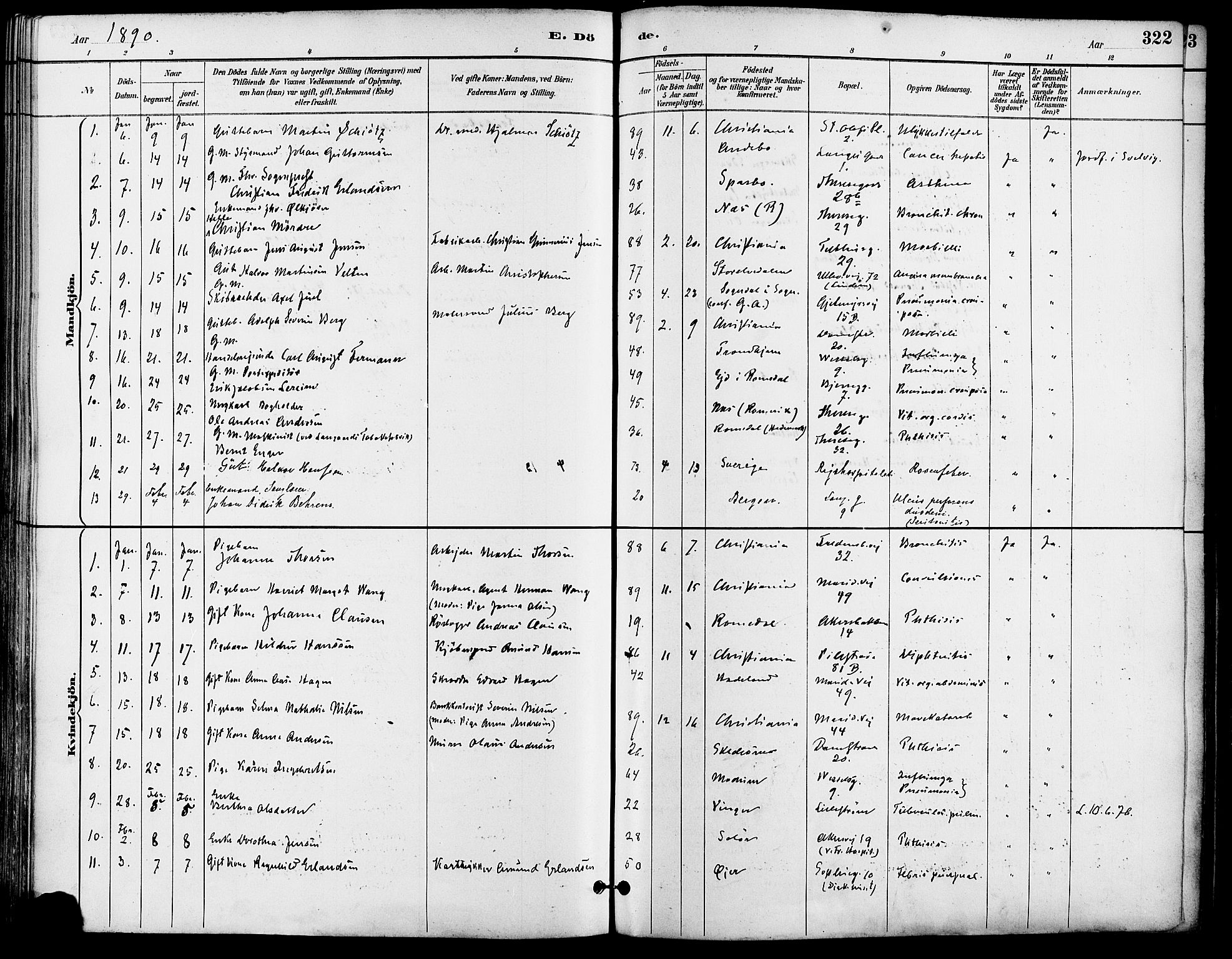 Gamle Aker prestekontor Kirkebøker, SAO/A-10617a/F/L0008: Parish register (official) no. 8, 1887-1896, p. 322