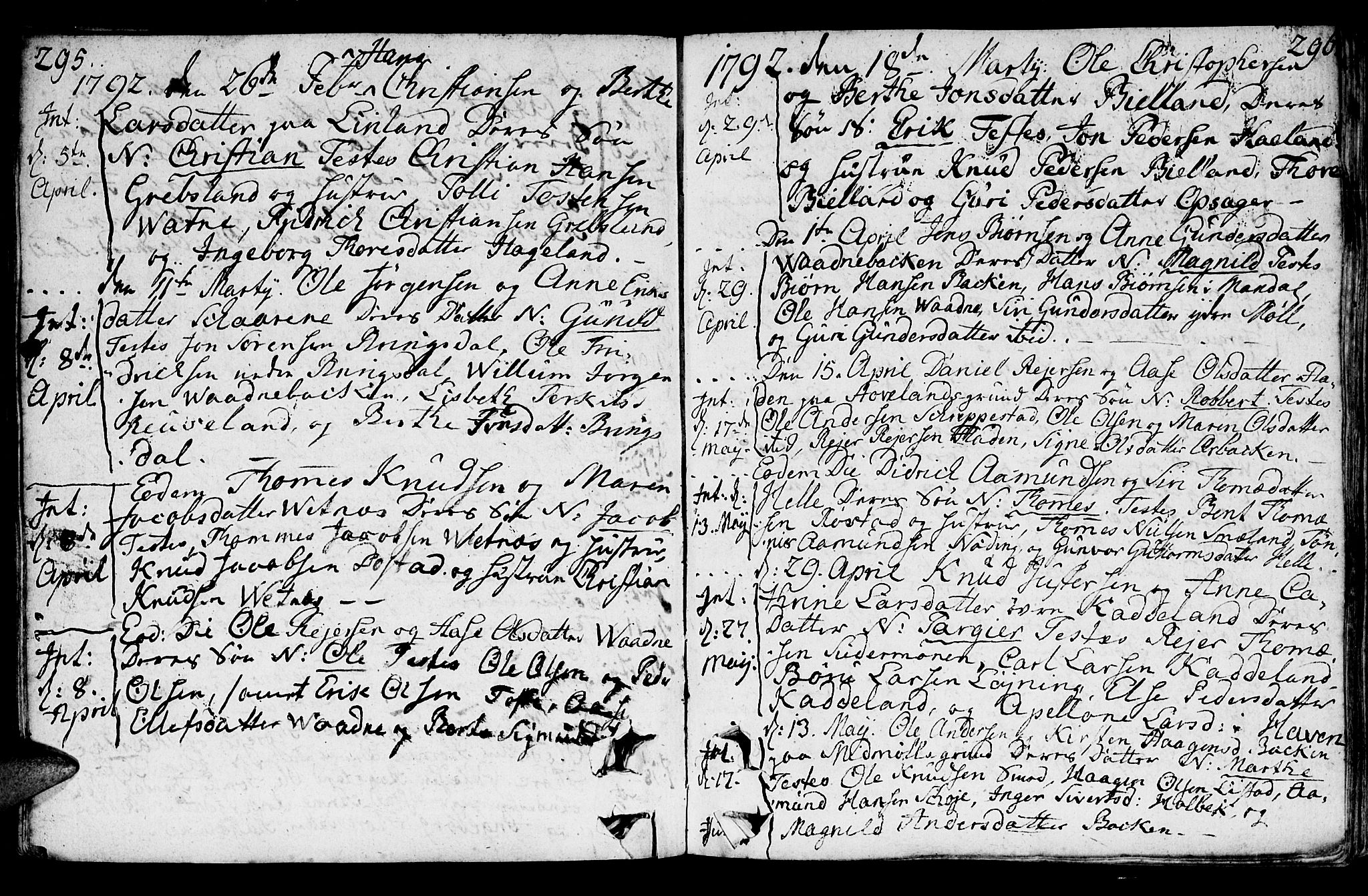 Holum sokneprestkontor, AV/SAK-1111-0022/F/Fa/Faa/L0003: Parish register (official) no. A 3, 1780-1821, p. 295-296