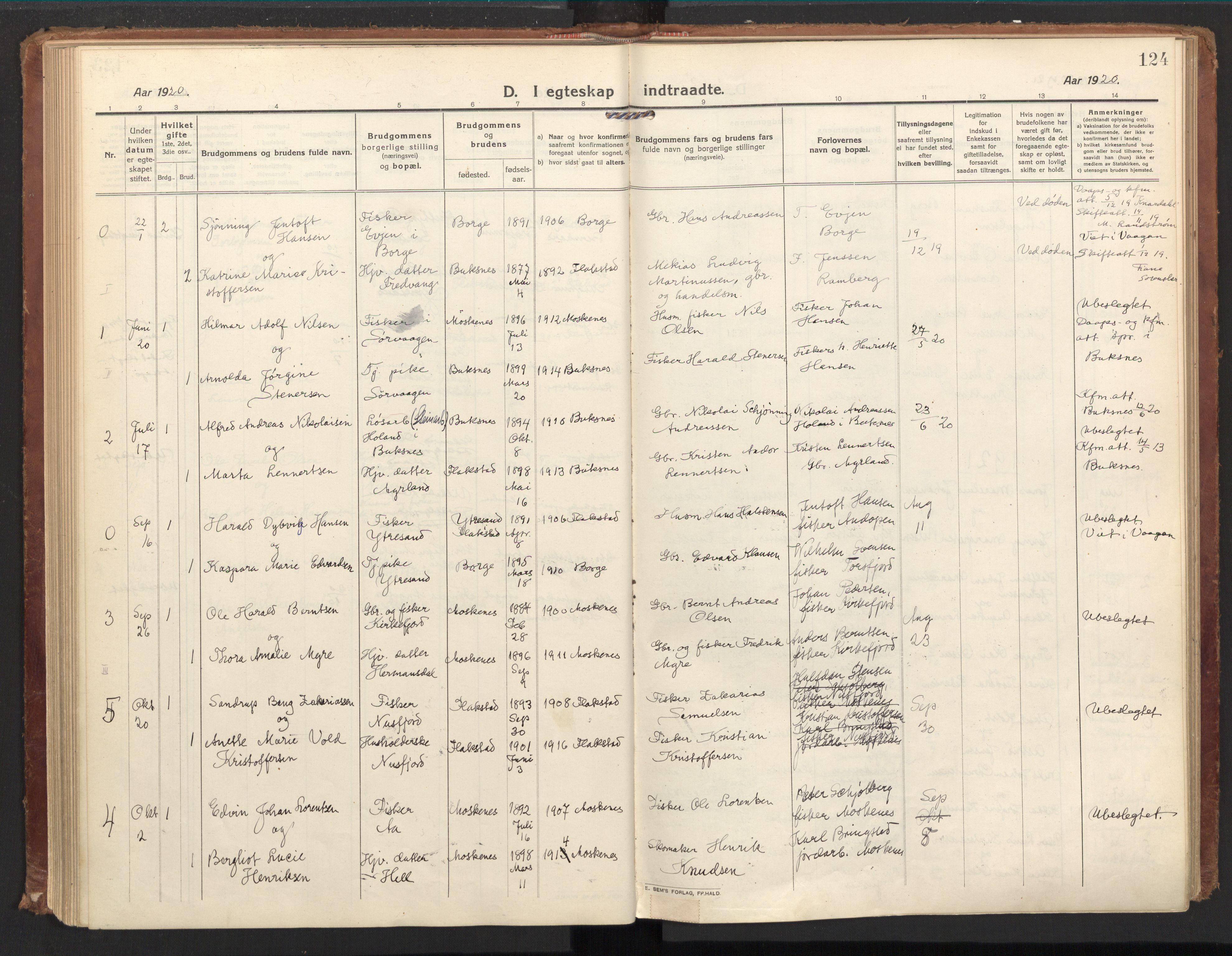 Ministerialprotokoller, klokkerbøker og fødselsregistre - Nordland, SAT/A-1459/885/L1210: Parish register (official) no. 885A10, 1916-1926, p. 124