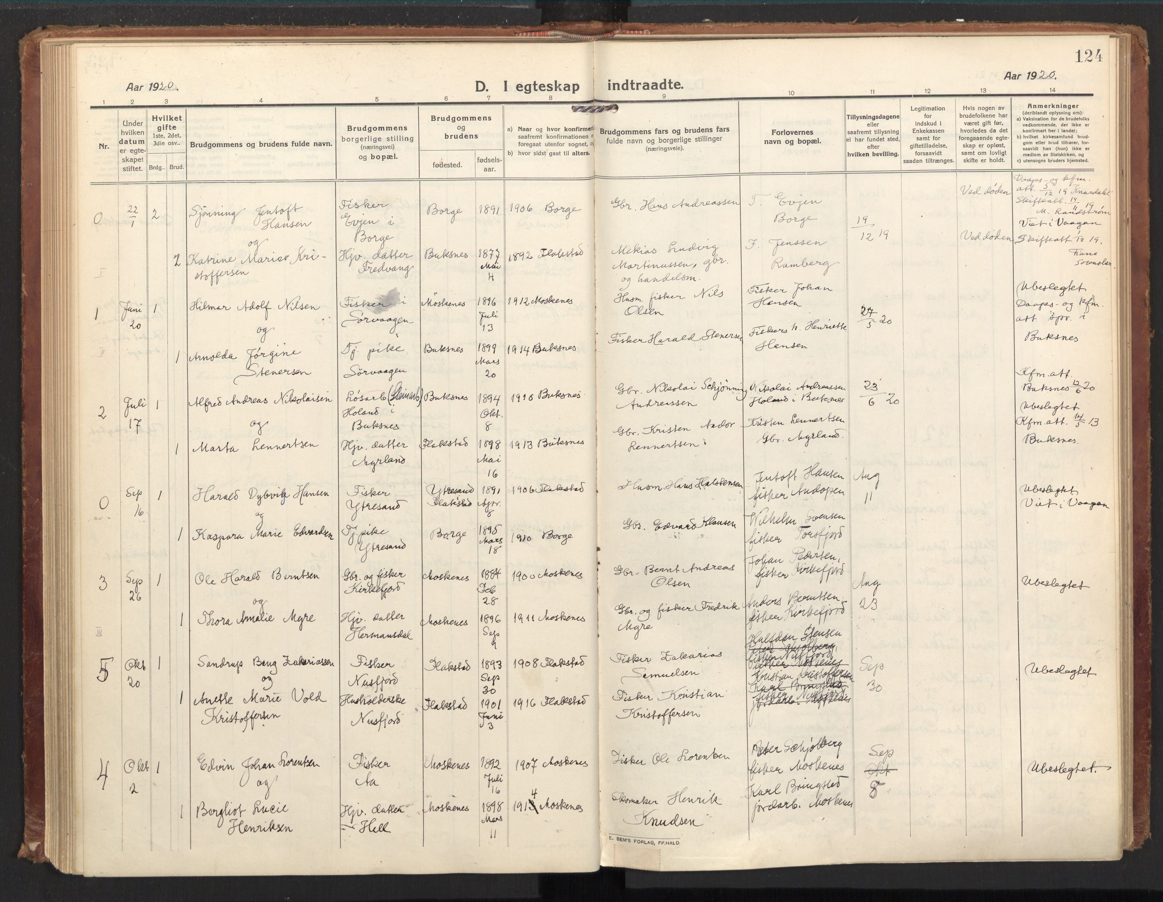 Ministerialprotokoller, klokkerbøker og fødselsregistre - Nordland, AV/SAT-A-1459/885/L1210: Parish register (official) no. 885A10, 1916-1926, p. 124