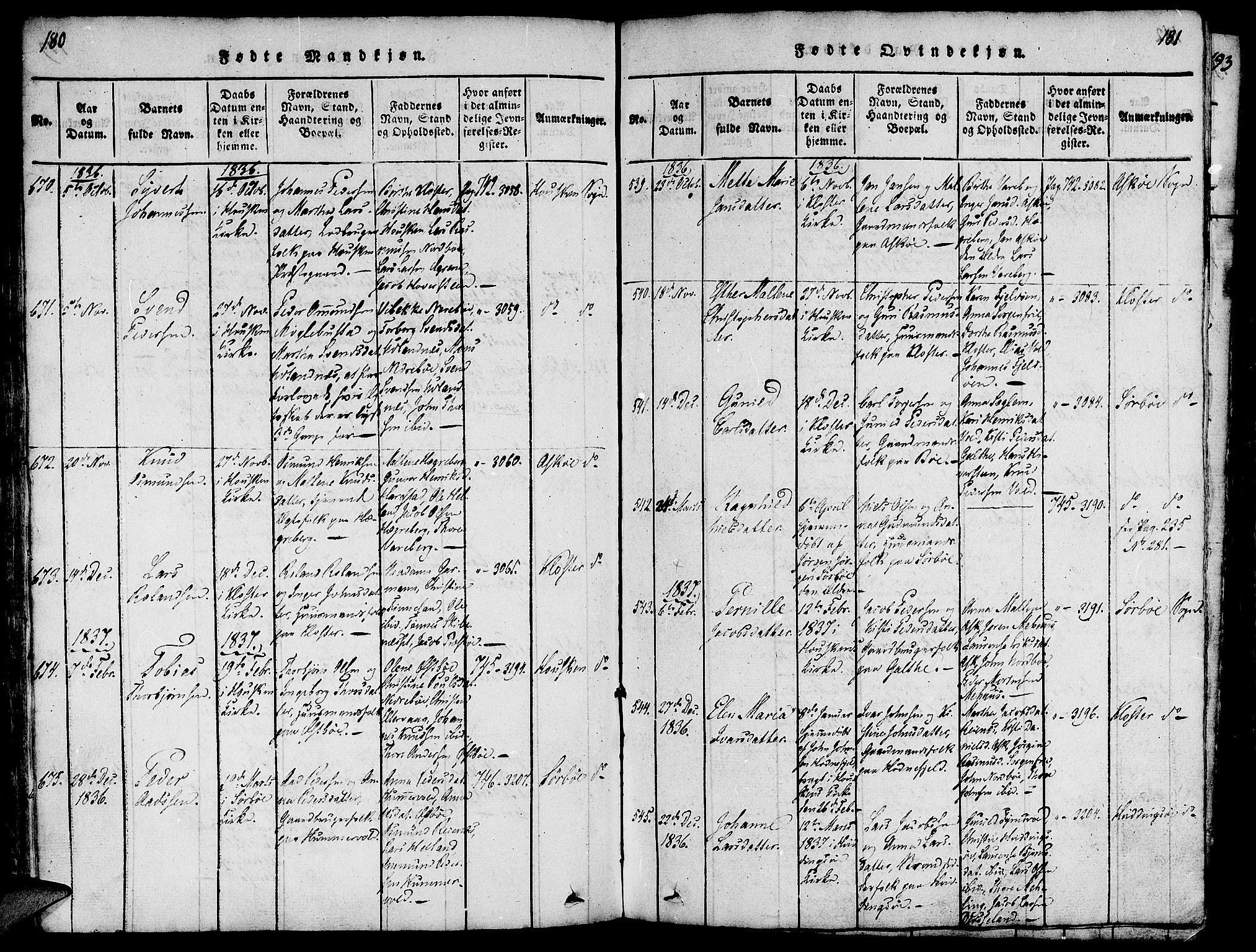 Rennesøy sokneprestkontor, SAST/A -101827/H/Ha/Haa/L0004: Parish register (official) no. A 4, 1816-1837, p. 180-181