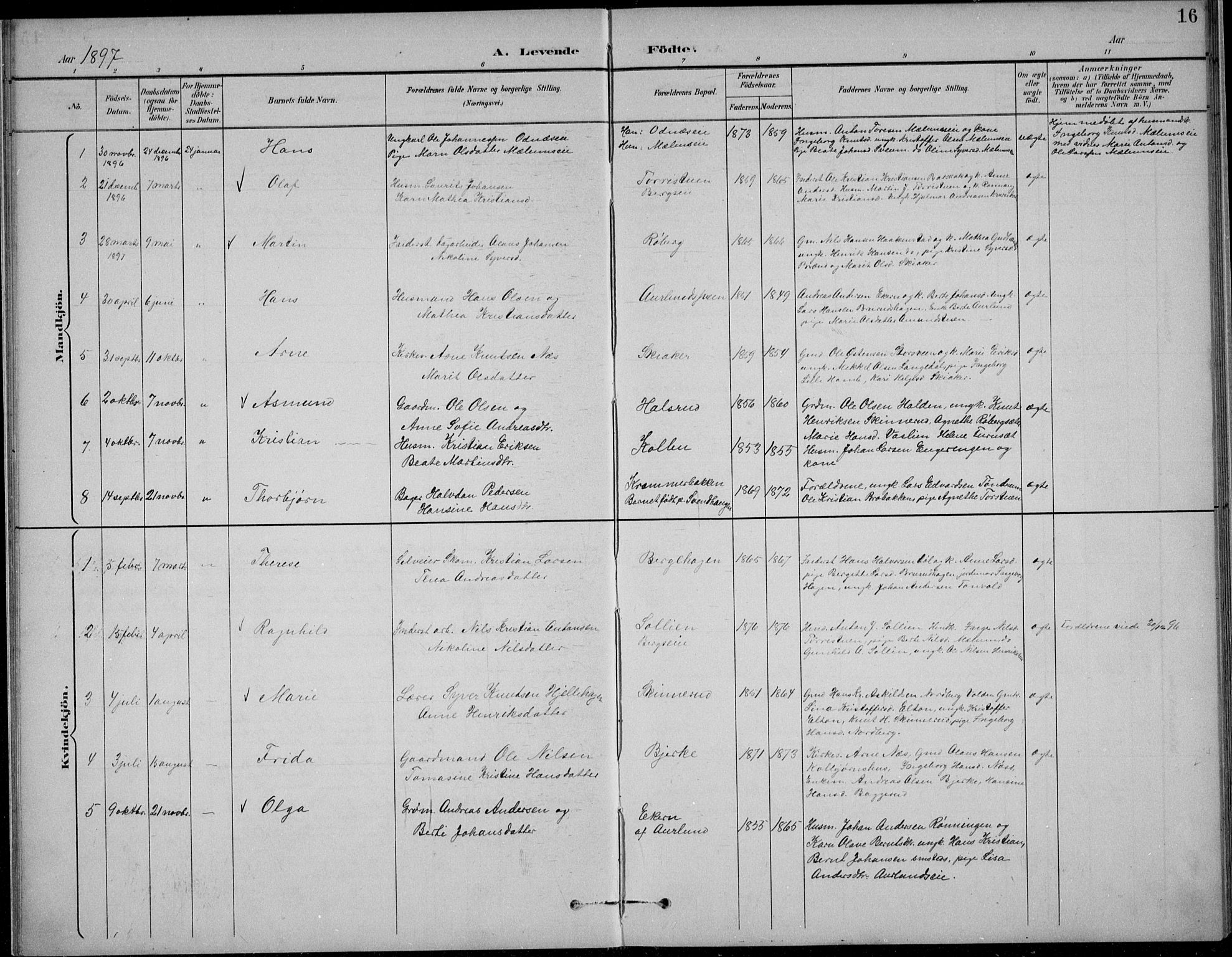 Nordre Land prestekontor, SAH/PREST-124/H/Ha/Hab/L0014: Parish register (copy) no. 14, 1891-1907, p. 16