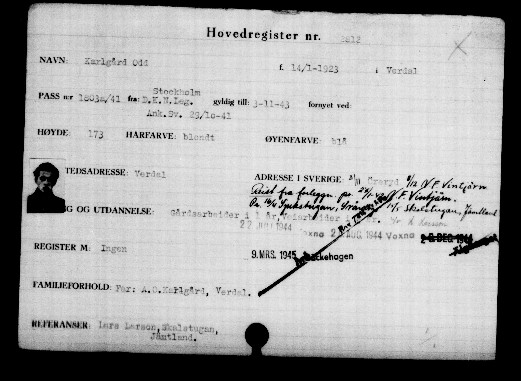 Den Kgl. Norske Legasjons Flyktningskontor, AV/RA-S-6753/V/Va/L0003: Kjesäterkartoteket.  Flyktningenr. 2001-3495, 1940-1945, p. 1207