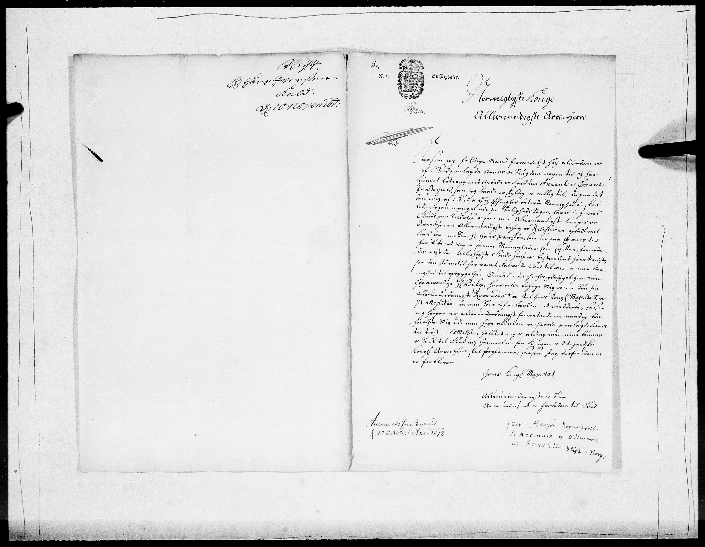 Danske Kanselli 1572-1799, RA/EA-3023/F/Fc/Fcc/Fcca/L0046: Norske innlegg 1572-1799, 1693-1695, p. 228