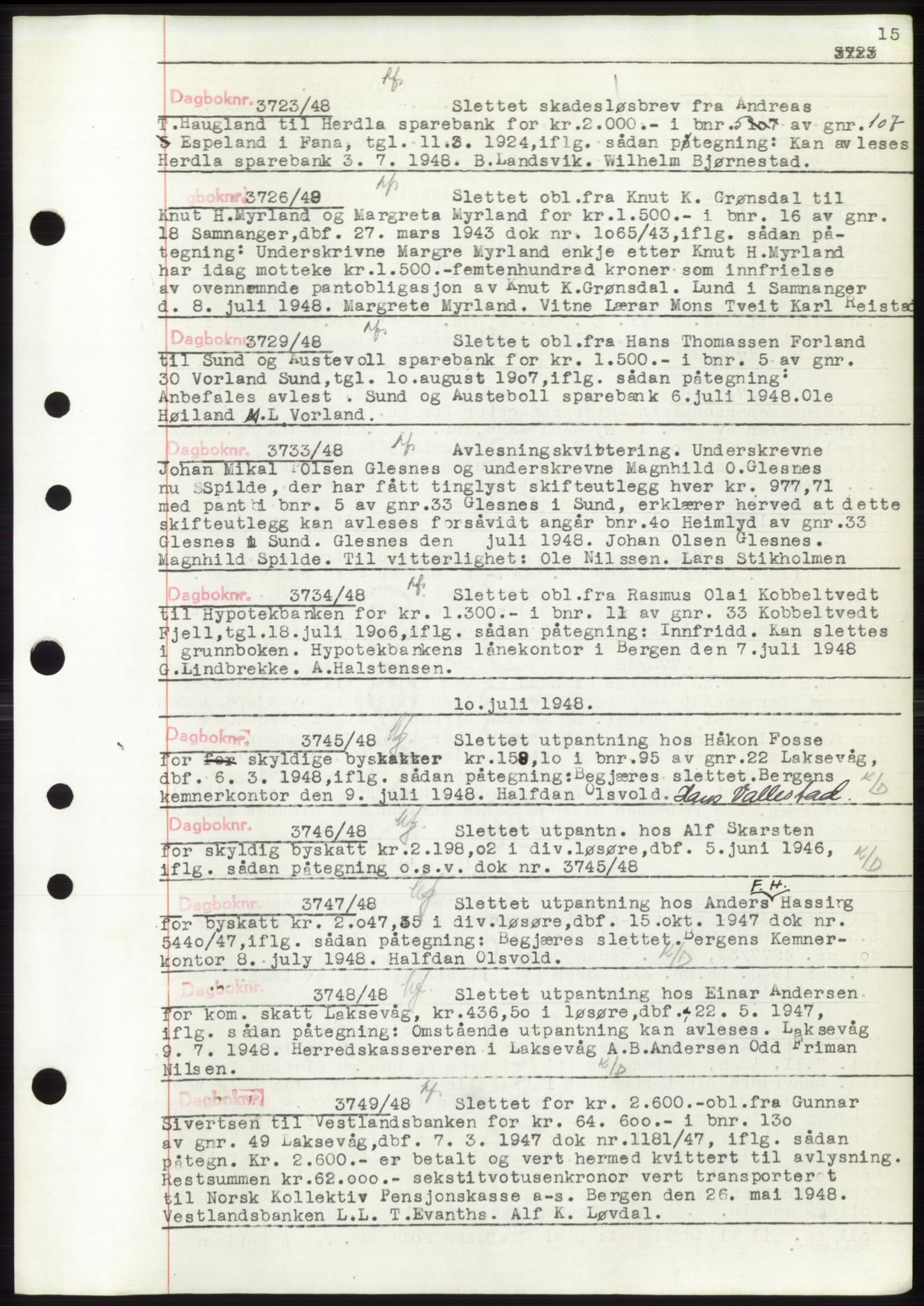 Midhordland sorenskriveri, AV/SAB-A-3001/1/G/Gb/Gbp/L0004: Mortgage book no. C3b, 1946-1949, Diary no: : 3723/1948