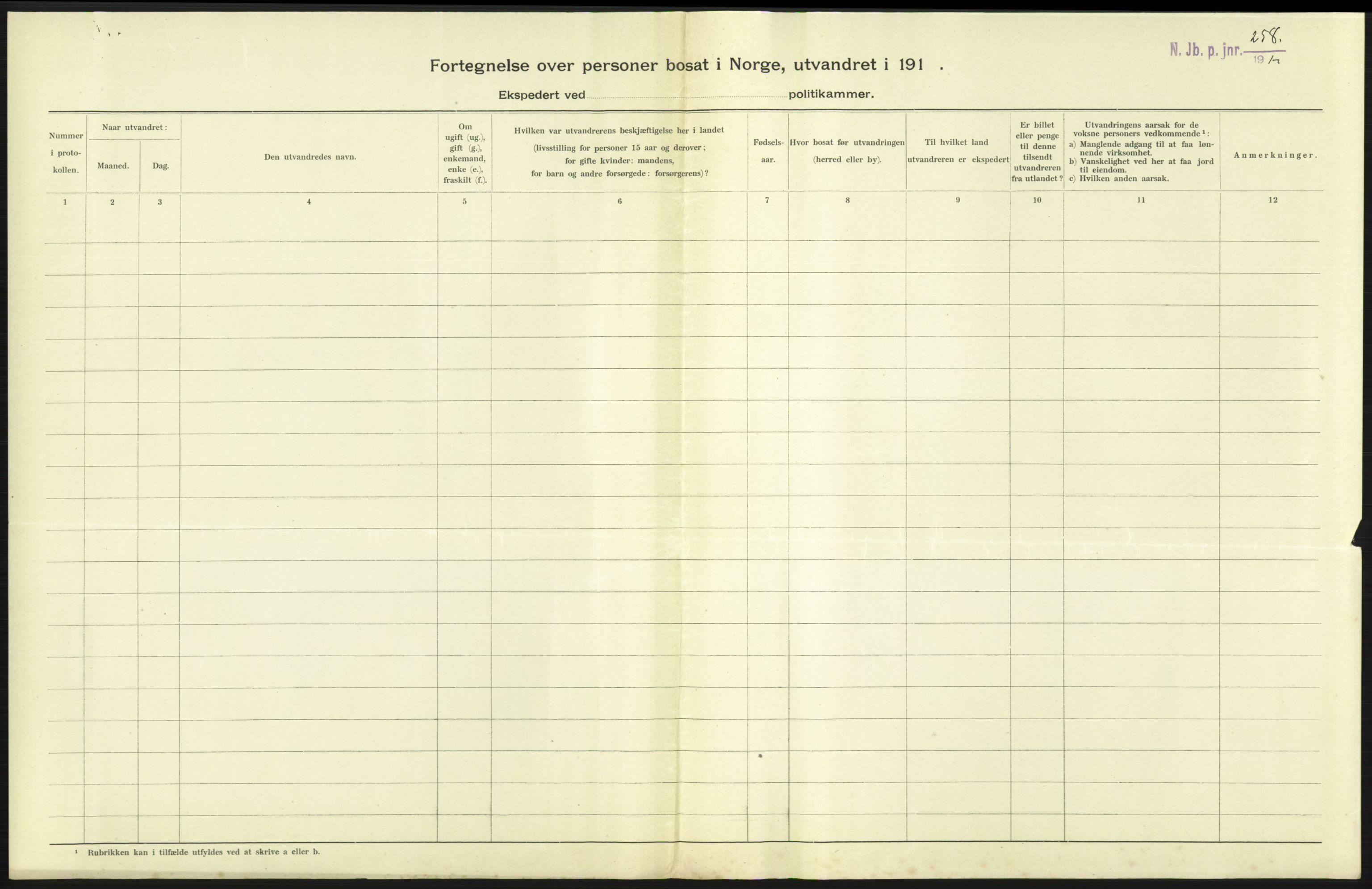 Nord-Jarlsberg politikammer, AV/SAKO-A-739/I/Ia/Iab/L0001: Emigrantprotokoll, 1912-1918, p. 109