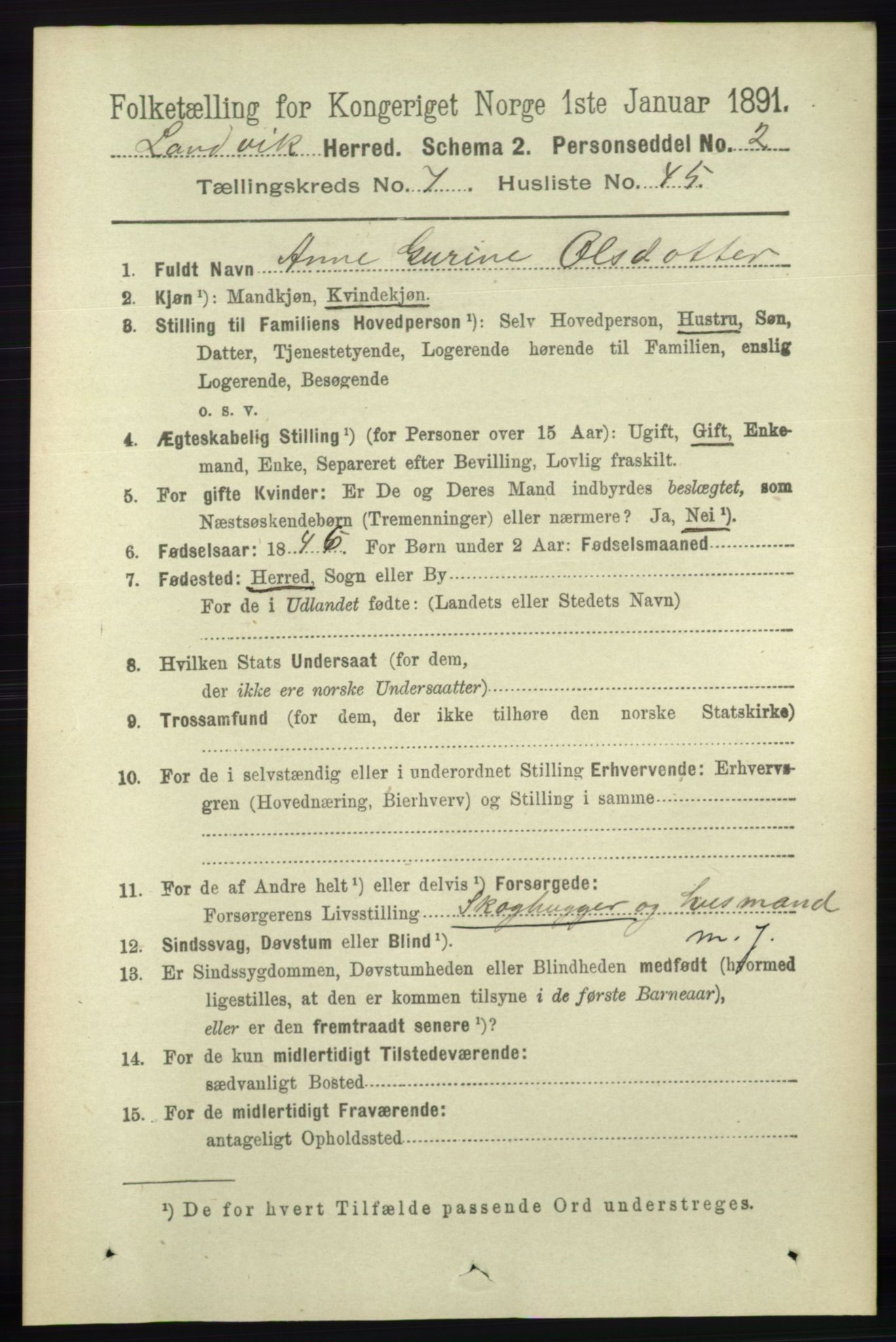 RA, 1891 census for 0924 Landvik, 1891, p. 3028