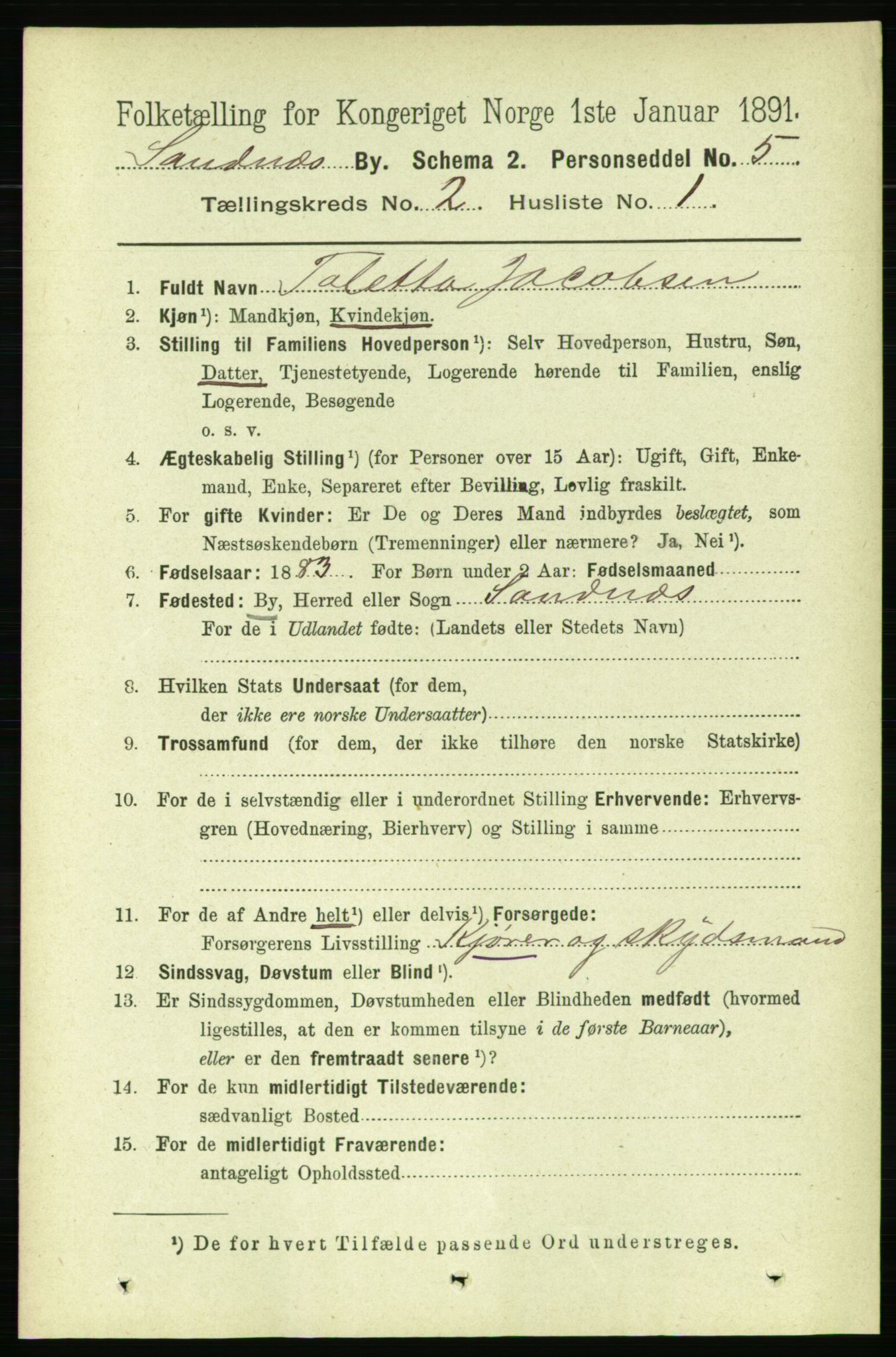 RA, 1891 census for 1102 Sandnes, 1891, p. 940