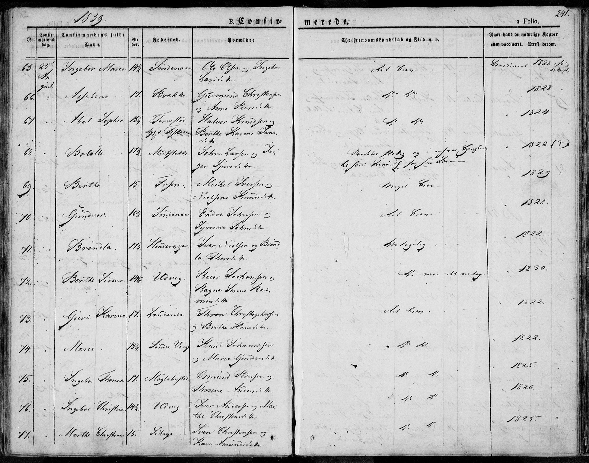 Avaldsnes sokneprestkontor, AV/SAST-A -101851/H/Ha/Haa/L0005: Parish register (official) no. A 5.1, 1825-1841, p. 241