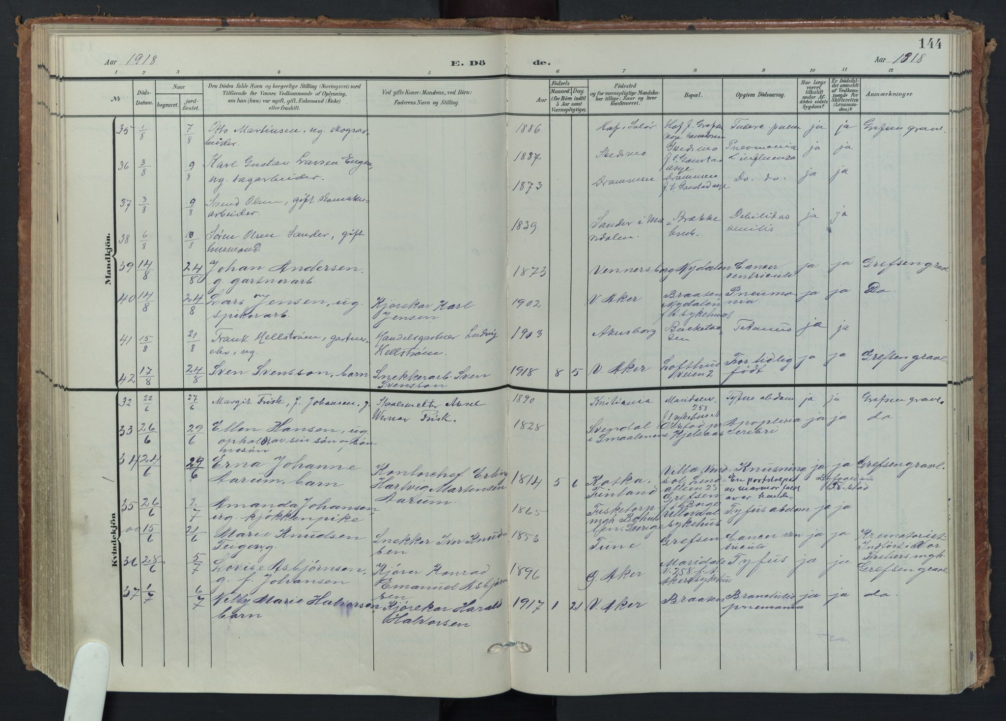 Vestre Aker prestekontor Kirkebøker, AV/SAO-A-10025/F/Fa/L0016: Parish register (official) no. 16, 1904-1926, p. 144
